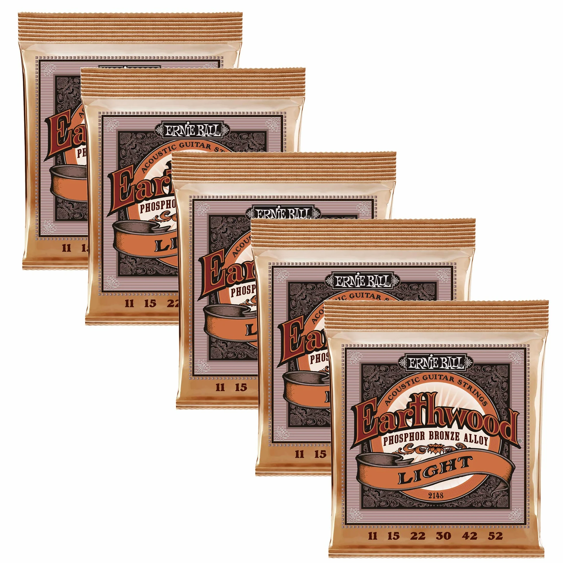 Ernie Ball 2148 - Confezione da 5 corde per chitarra acustica in bronzo fosforoso, 11-52
