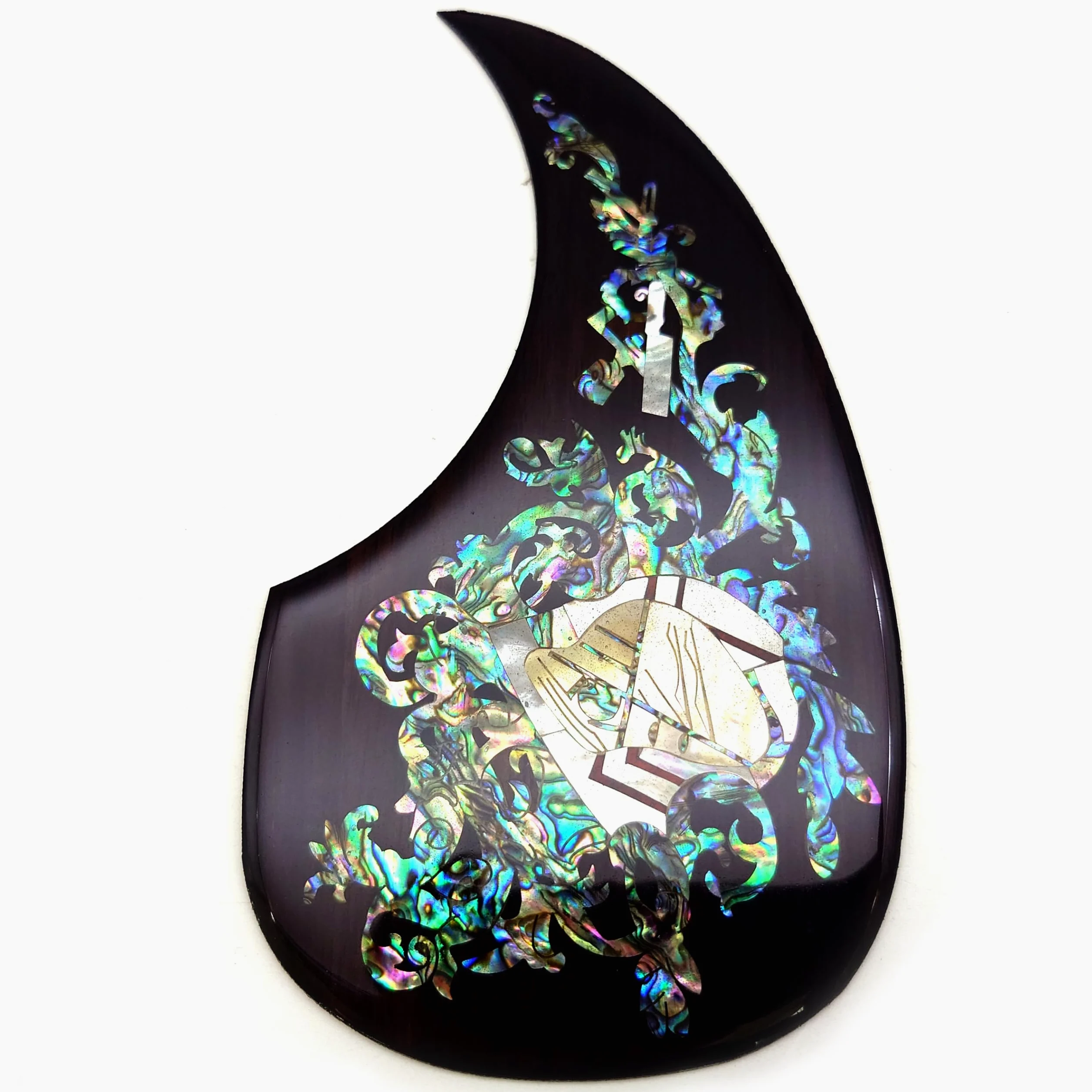 Soild Battipenna per chitarra acustica in palissandro intarsiato in legno massello con fiore di abalone autoadesivo per chitarra Martin D-45 e Taylor o piastra da grattare per chitarra acustica folk