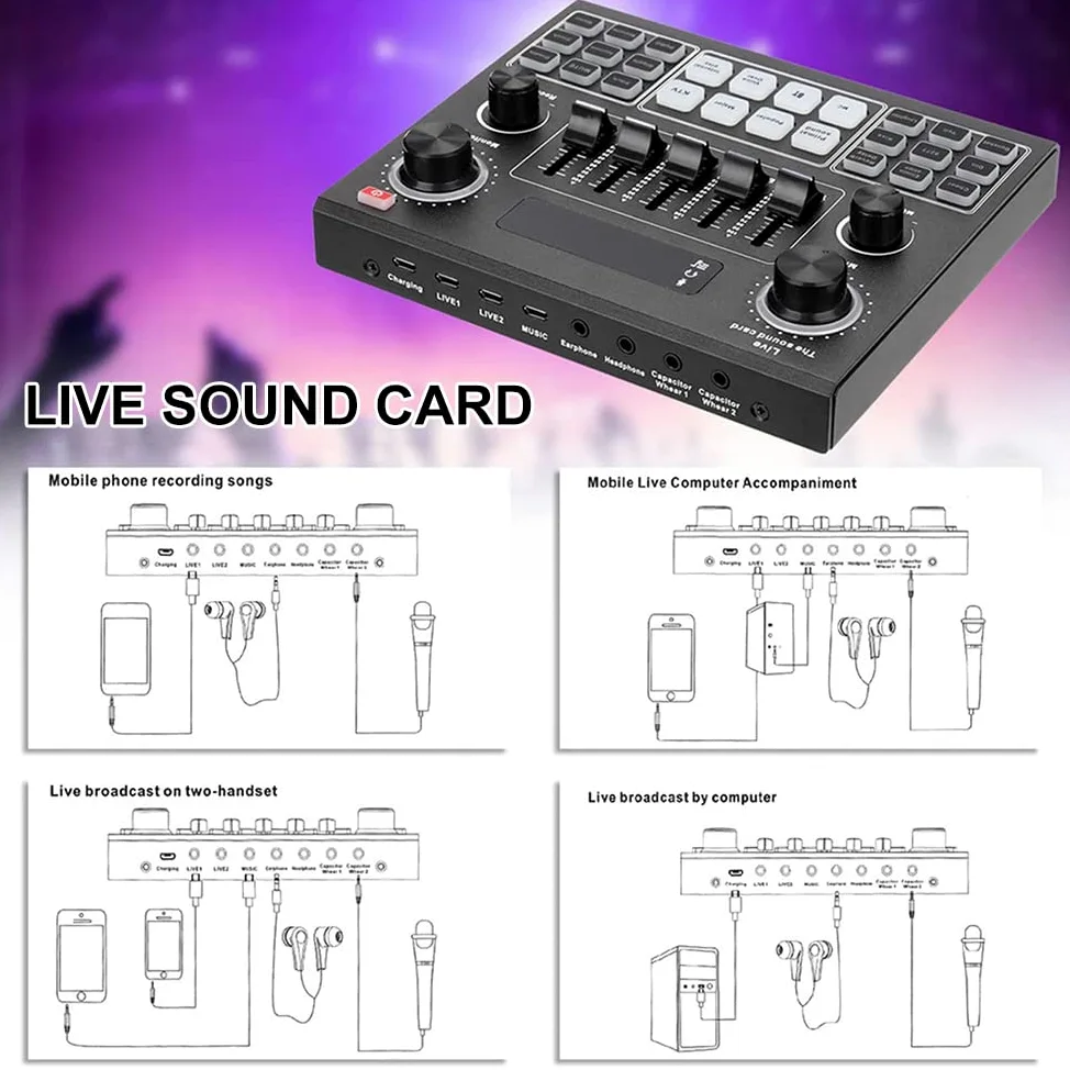 Scheda Mixer Audio Bluetooth Mini, Scheda Audio Live con Vari Effetti sonori, Scheda Audio Cambia Voce in Streaming Live per la Registrazione di Musica, Trasmissione di canti
