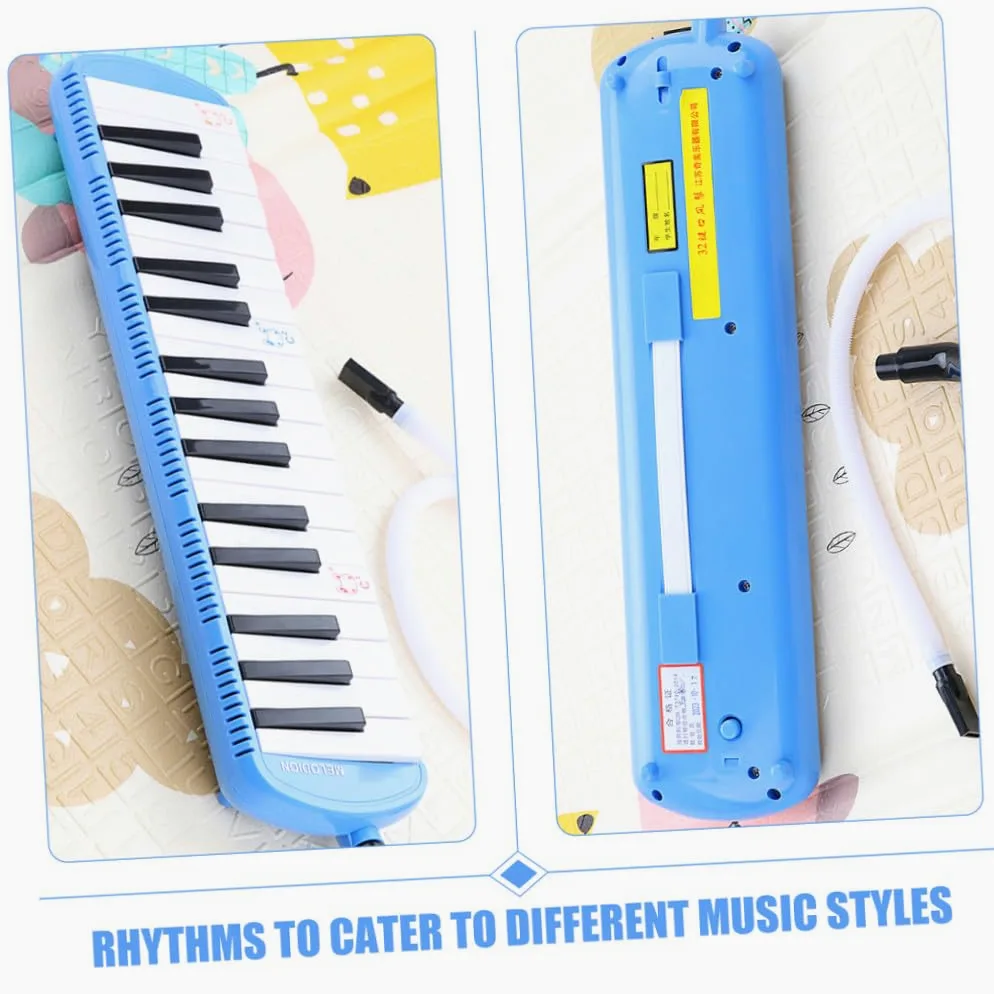 Melodica 32 Tasti per Principianti con Tubo e Bocchino | Strumento a Fiato in Plastica, Design Blu Bianco D119, Adatta a Festa e Performance