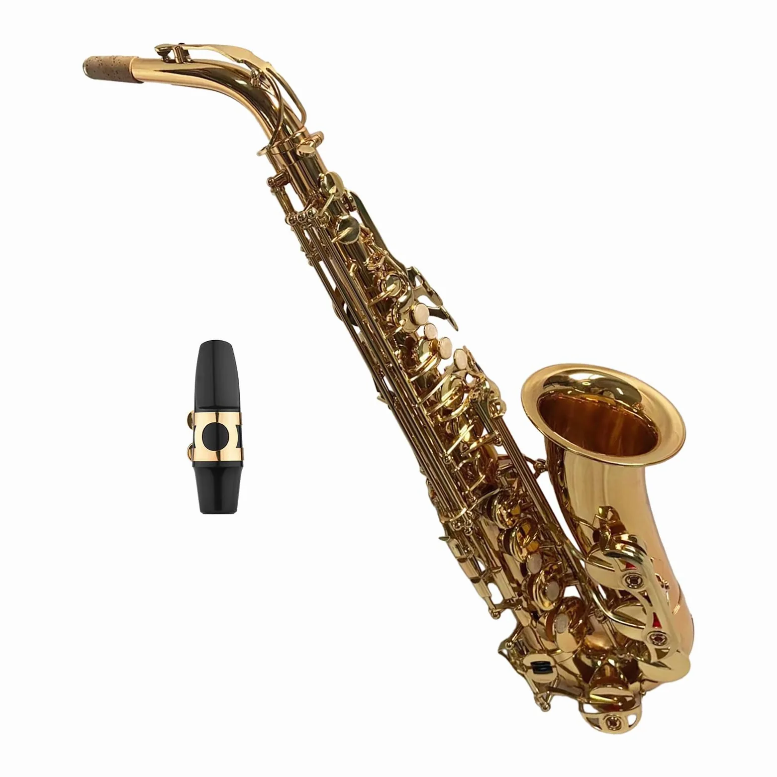 ACAGALA Sassofono contralto Eb, sassofono, corpo in ottone, tasti a conchiglia bianchi, strumento a fiato con borsa per il trasporto, guanti, panno per la pulizia, spazzola, collo del sassofono