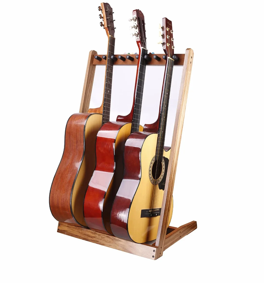 KingPoint Supporto per chitarre multiple in legno, supporto per chitarra multi-testa, organizer per chitarra, con fessura per plettri per chitarra, adatto per chitarre di tutte le forme
