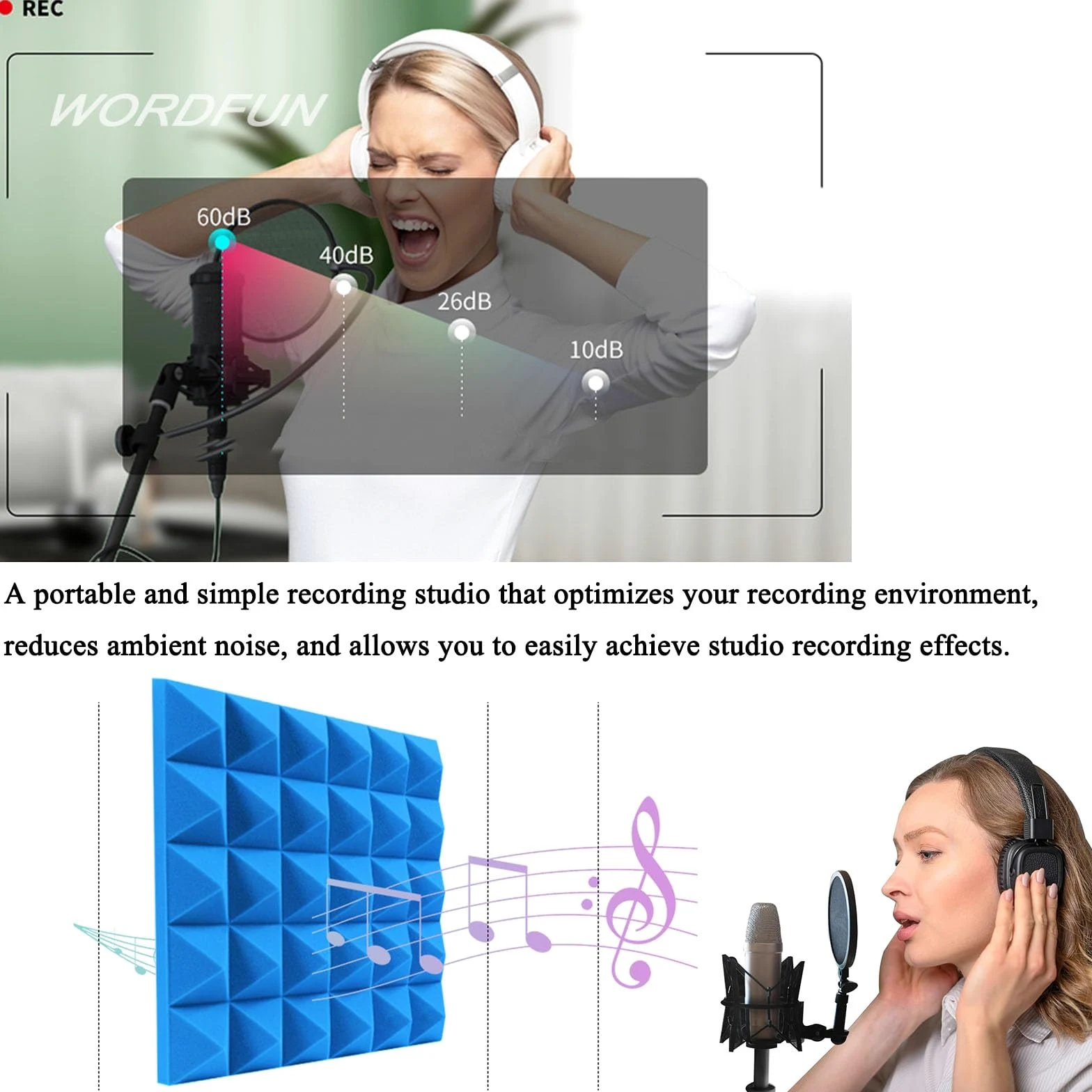 Cabina vocale portatile per isolamento acustico, scatola di schermatura di registrazione, copertura insonorizzata da scrivania per studio, podcast, canto, trasmissione, riduzione del rumore