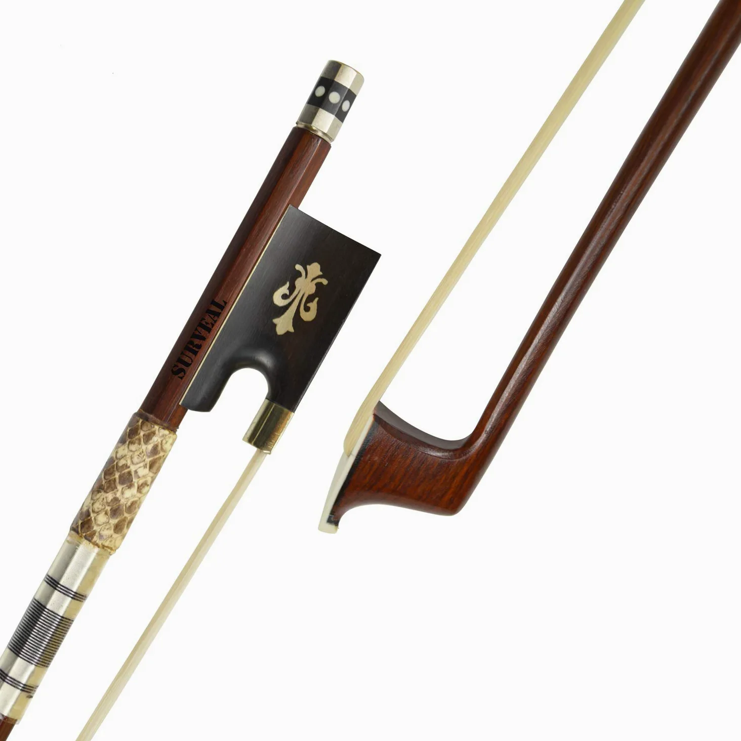 Archetto professionale per violino, con pelle di serpente e legno di pernambuco intarsiato, suono caldo 1/4