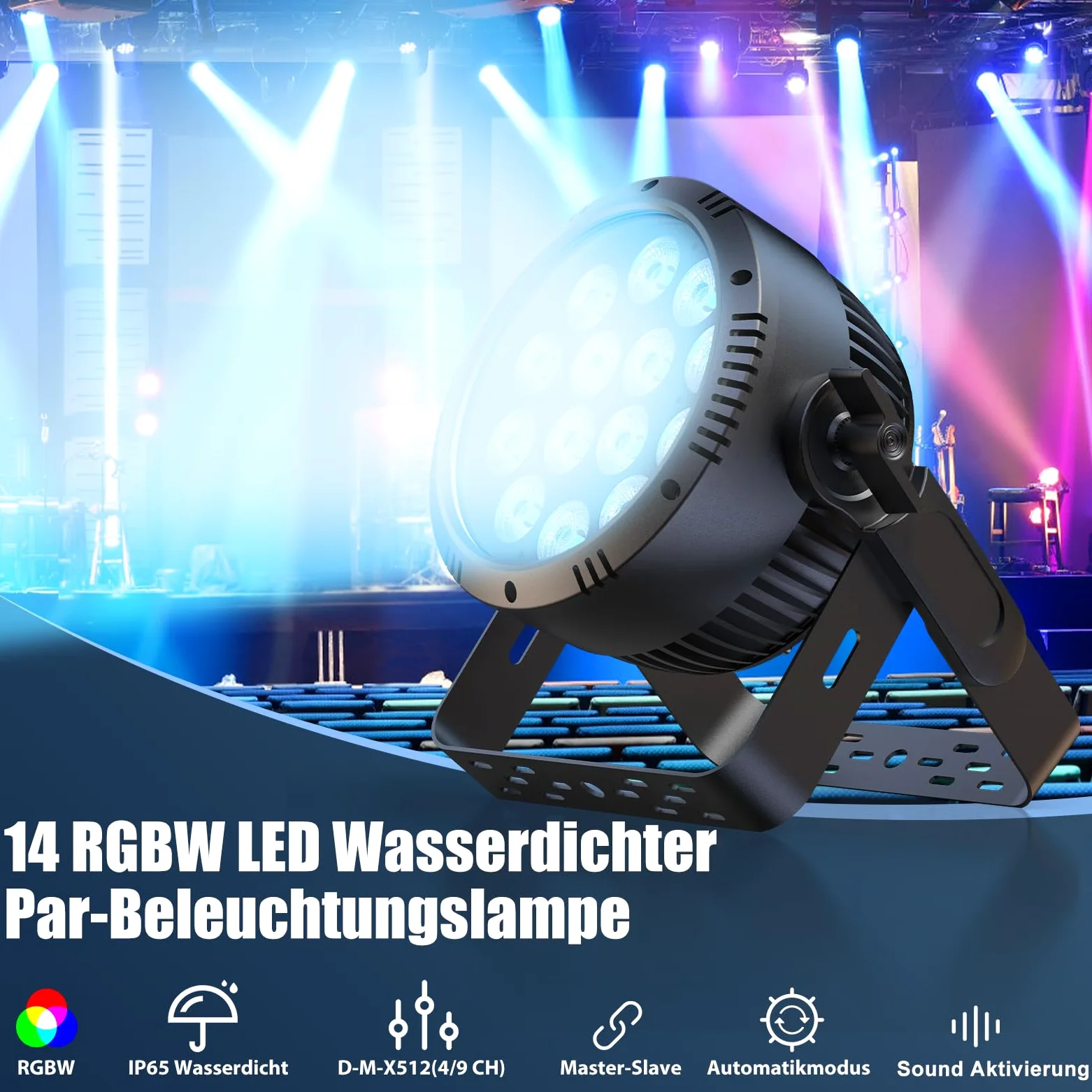 2PCS 210W Par LED IP65, RGBW 14 LED Luce Scena Impermeabili Controllo D MX 4/9CH, Dimmer 0-100% illuminazione da palco per Discoteca show Festa Scena Performance nei Giorni di Pioggia