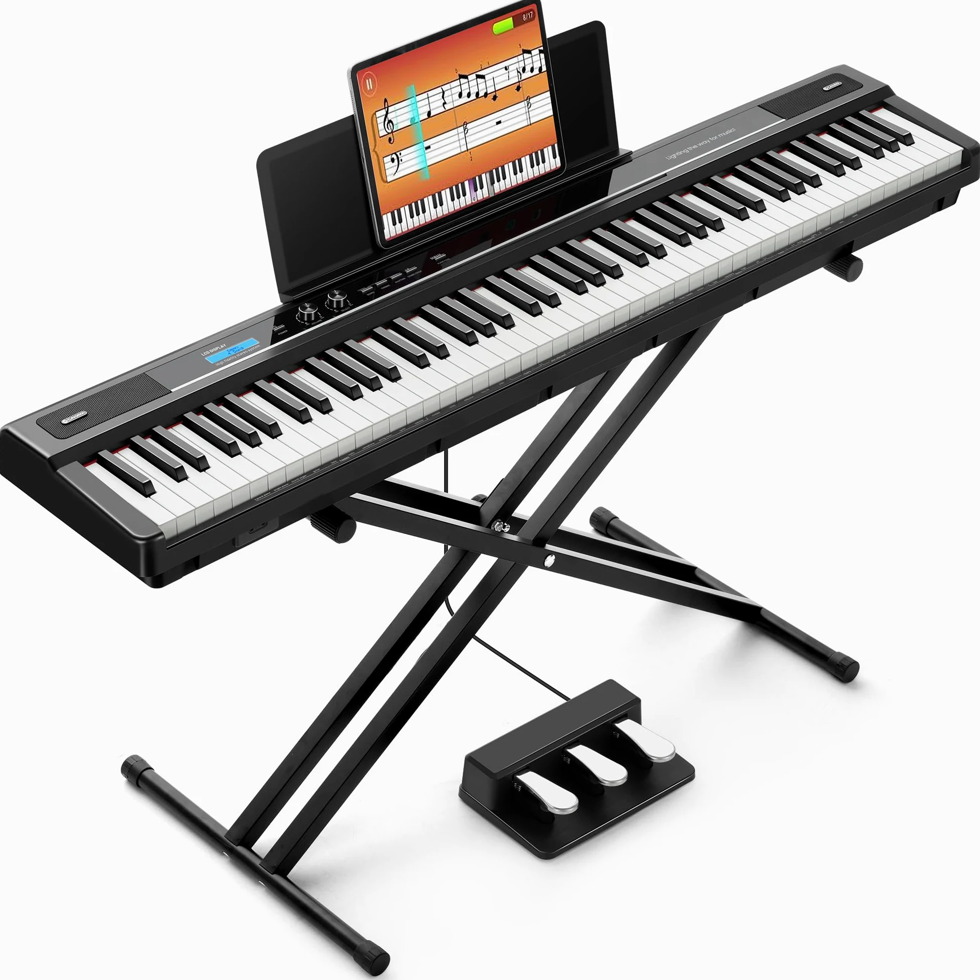 CAHAYA Pianoforte Digitale a 88 Tasti – Piano Elettrico Semipesato per Principianti con Supporto a Doppia X, 3 Pedali e Leggio