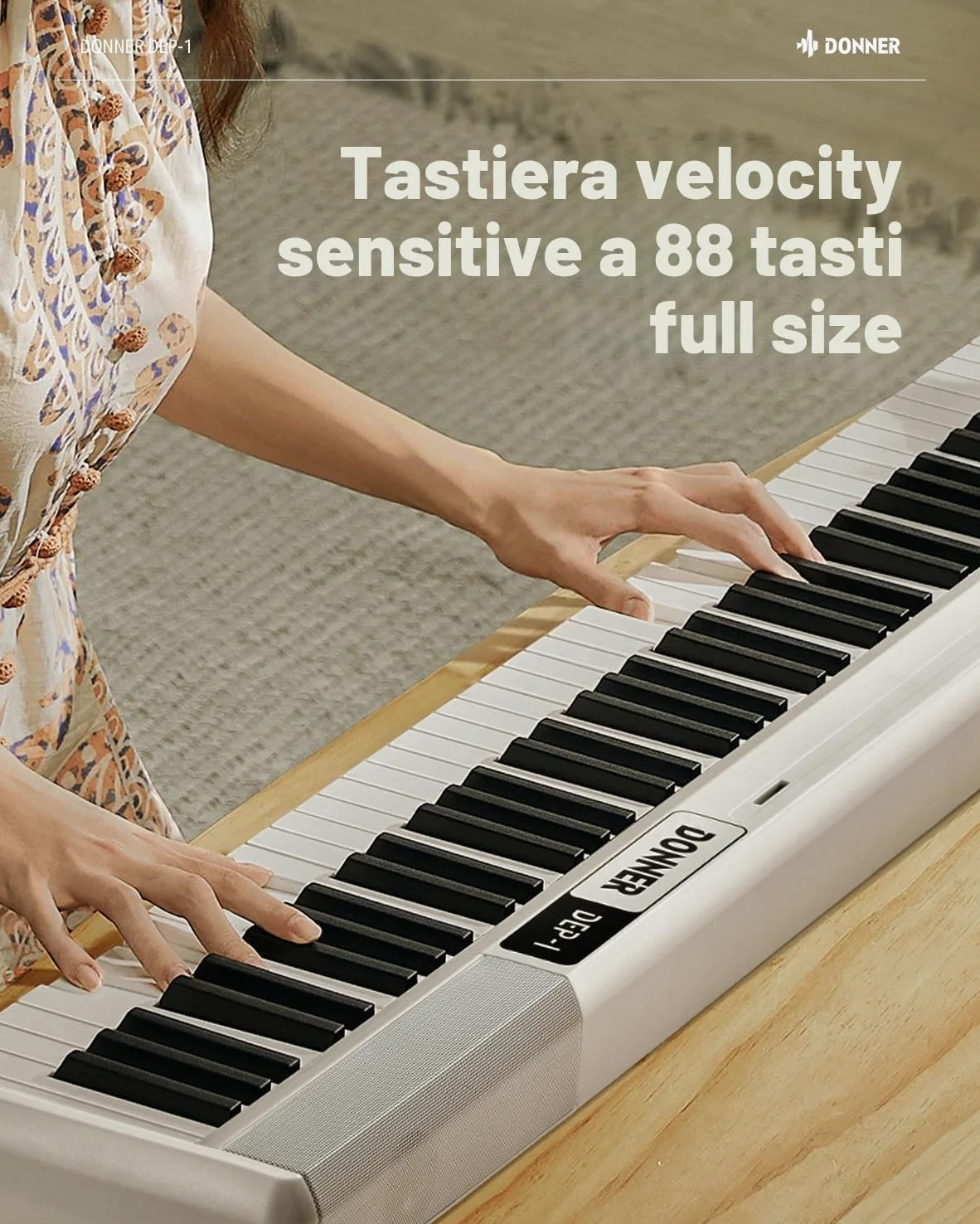 Donner DEP-1 - Tastiera con 88 tasti, tastiera digitale per principianti, tasti dinamici, pianoforte elettronico portatile con supporto, pedale di sostegno, borsa per il trasporto e adesivo per