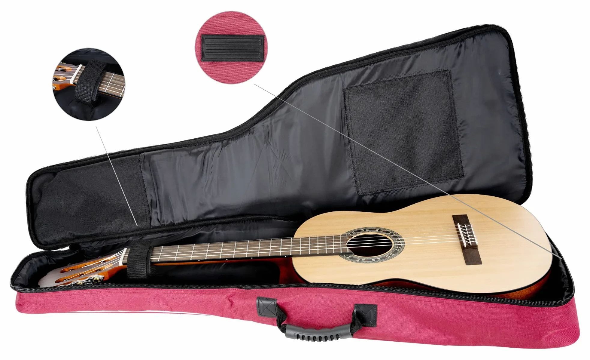 ROCKTILE Custodia Classica Per Chitarra 1/2 (gigbag imbottito, imbracatura zaino, 2 tasche esterne) rosso vino