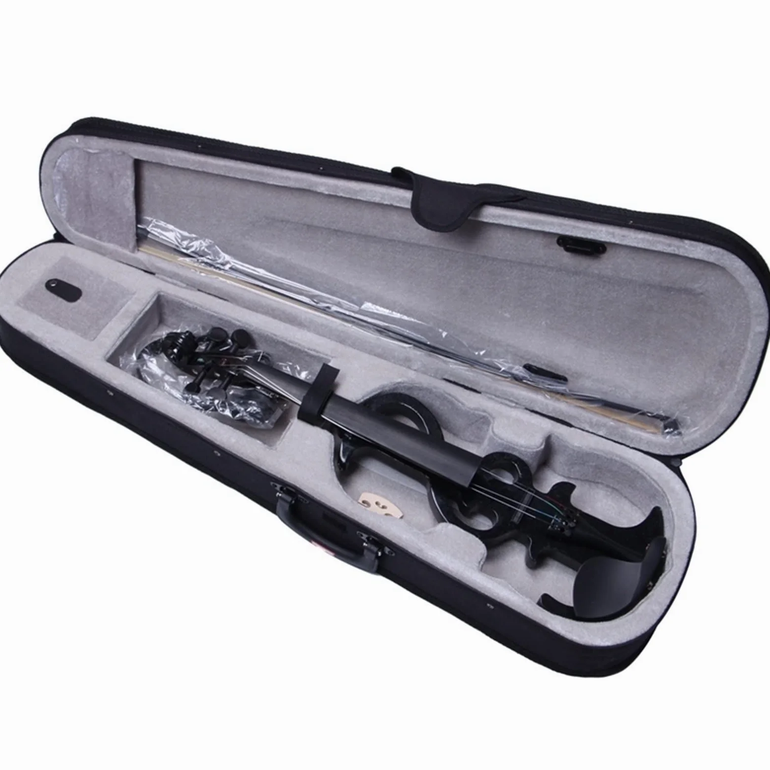 Violino elettrico Violino elettrico stereo 4/4 violino full-size tastiera in ebano + scatola per pianoforte nera