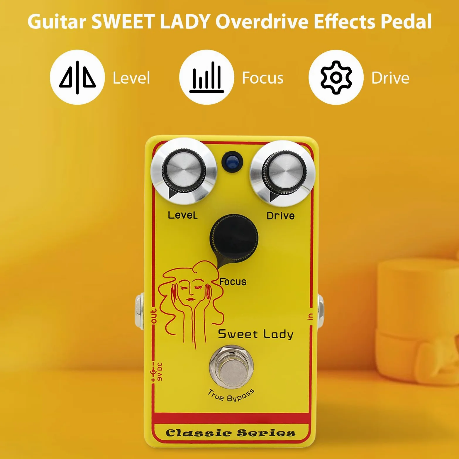Pistallo di Overdrive Mosky, Pedale degli Effetti della Chitarra a Basso Guadagno Sensibile al Tocco Professionale con Vero Bypass, Potenza 9 V CC (Ingresso/Output da 6,35 mm)
