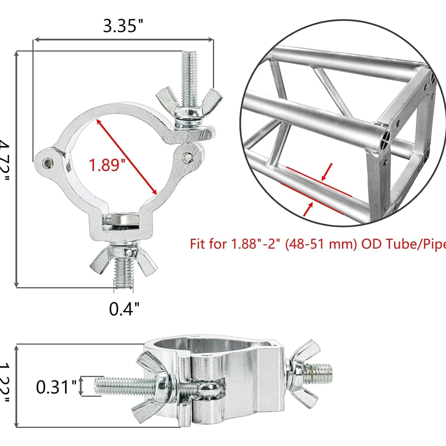 Morsetto Per Luci Da Palcoscenico,10pcs Gancio In Lega Di Alluminio Truss,Per Lampada 48-52mm,100 Kg Di Carico Forte,Per Faretti,Illuminazione Palcoscenico,Accessori Per l'Illuminazione Del Partito