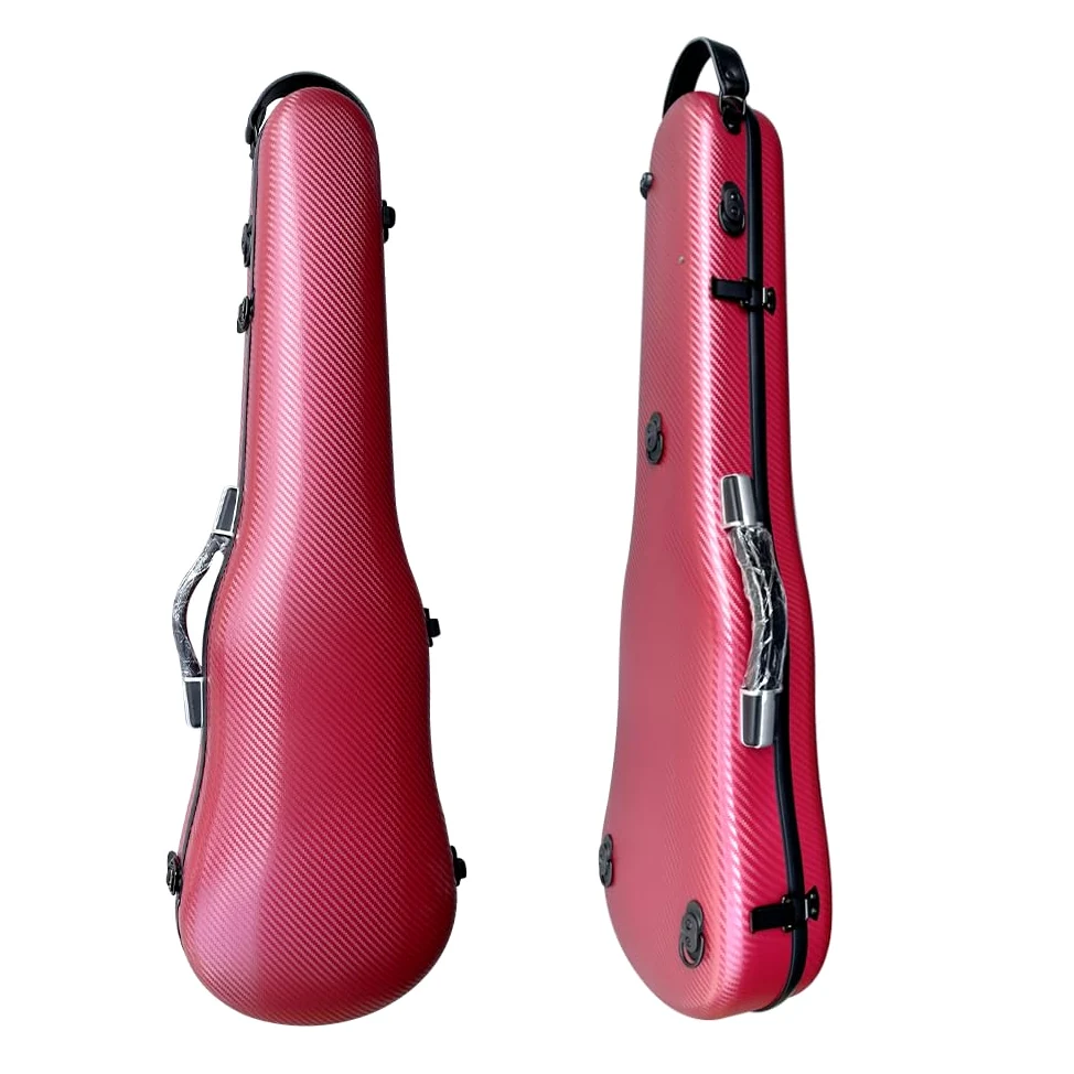 Custodia rigida per violino 4/4, leggera, in fibra di carbonio, robusta custodia protettiva per violino con cinghie posteriori regolabili e comoda fibbia di bloccaggio, colore rosso vino