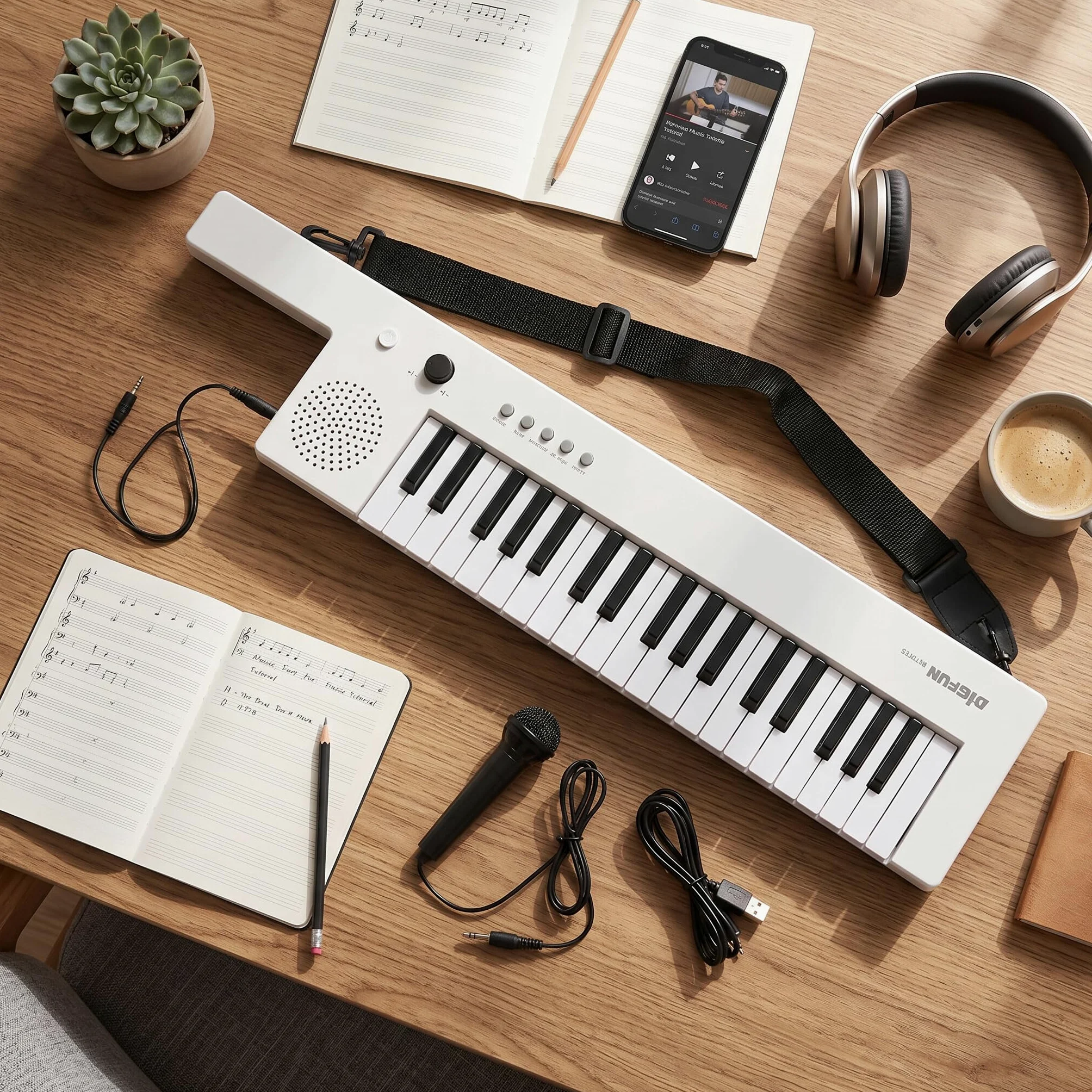 Tastiera Elettronica a 37 Tasti Tastiera Elettronica, Pianoforte Elettronico Pianoforte per Chitarra Portatile Organo Mini Keytar Strumento Musicale (BF-3755 bianco)