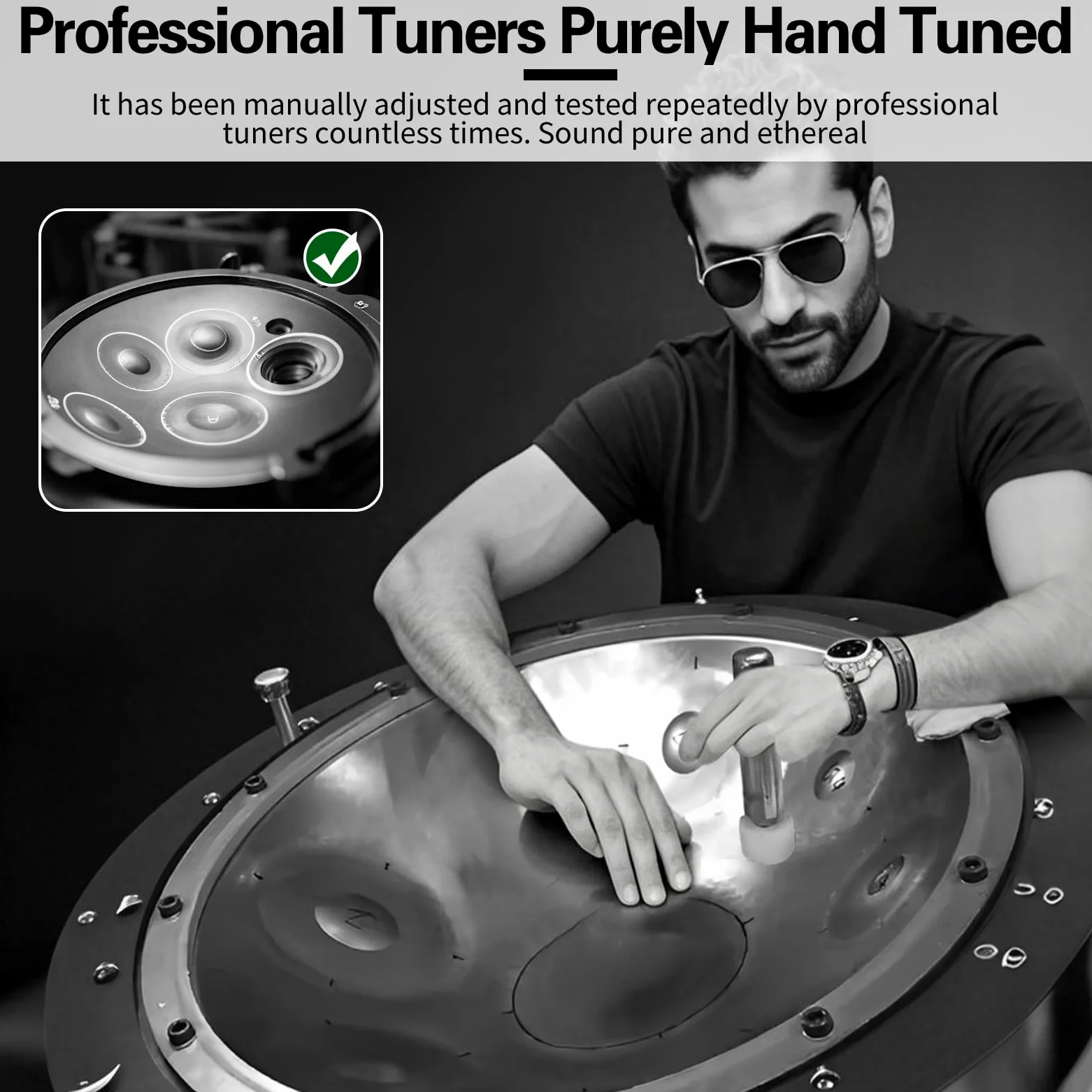 Handpan Instrument 432 Hz, 9 toni, 22 pollici, Handpan in d-Moll, tamburo per lingua con custodia, bacchetta, supporto, per principianti, professionisti, musicoterapia (oro, 9 toni 432 Hz)