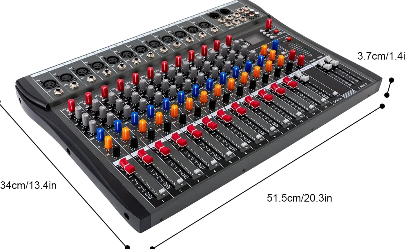Console audio a 12 canali, amplificatore per studio Mixe Live Mixer Bluetooth USB, per registrazione DJ Stage Karaoke Bar Live Streaming