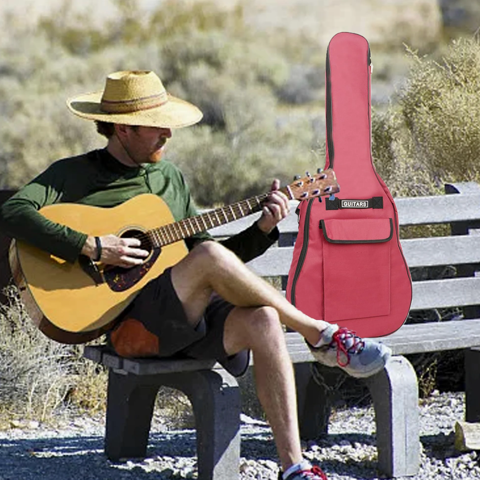 SUQ Borsa impermeabile Oxford per chitarra, 40/41pollici Custodia per Chitarra Classica, Chitarra Acustica in Tessuto Oxford con Tasca per Leggio Musicale, Doppia Cinghie da Spalla Regolabile (Rosso)