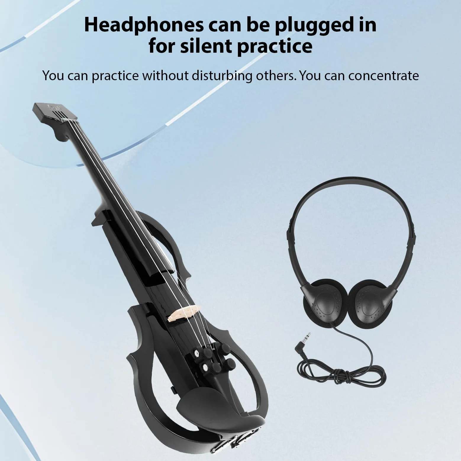 4/4 Violino Full Size Set in Fibra di Carbonio Violino Elettrico Silenzioso Professionale per Principianti Studenti Studenti della Scuola Spalla con Cuffie Cavi di Collegamento Spalline Kit