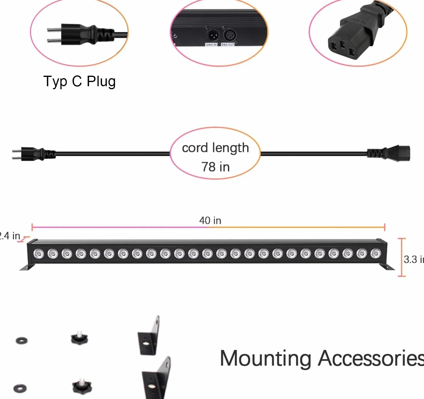 RGBW LED Wallwasher Barra Luminosa con Telecomando, 24 * 3W Luce da Palcoscenico Luci Discoteca, Strobo Faretto per DJ Feste Nozze Halloween Natale, 2 pezzo