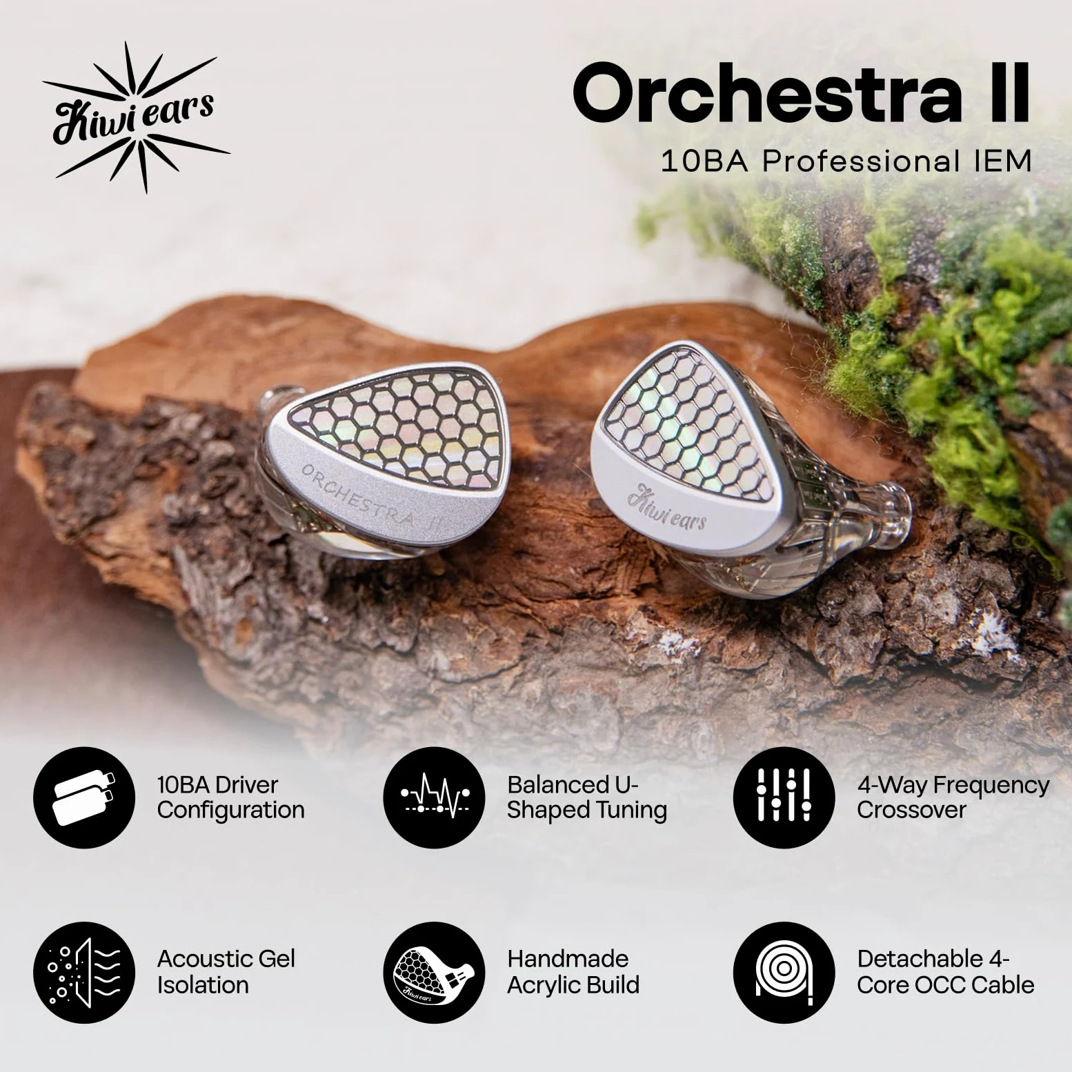 Linsoul Kiwi Ears Orchestra II 10BA In Ear Monitor Professionale,Cuffie IEM con Cavo HiFi con Equilibrio Tonal Superlativo,Alloggiamento Artigianale per Tutti gli Individui e Generi Musicali (Argento)