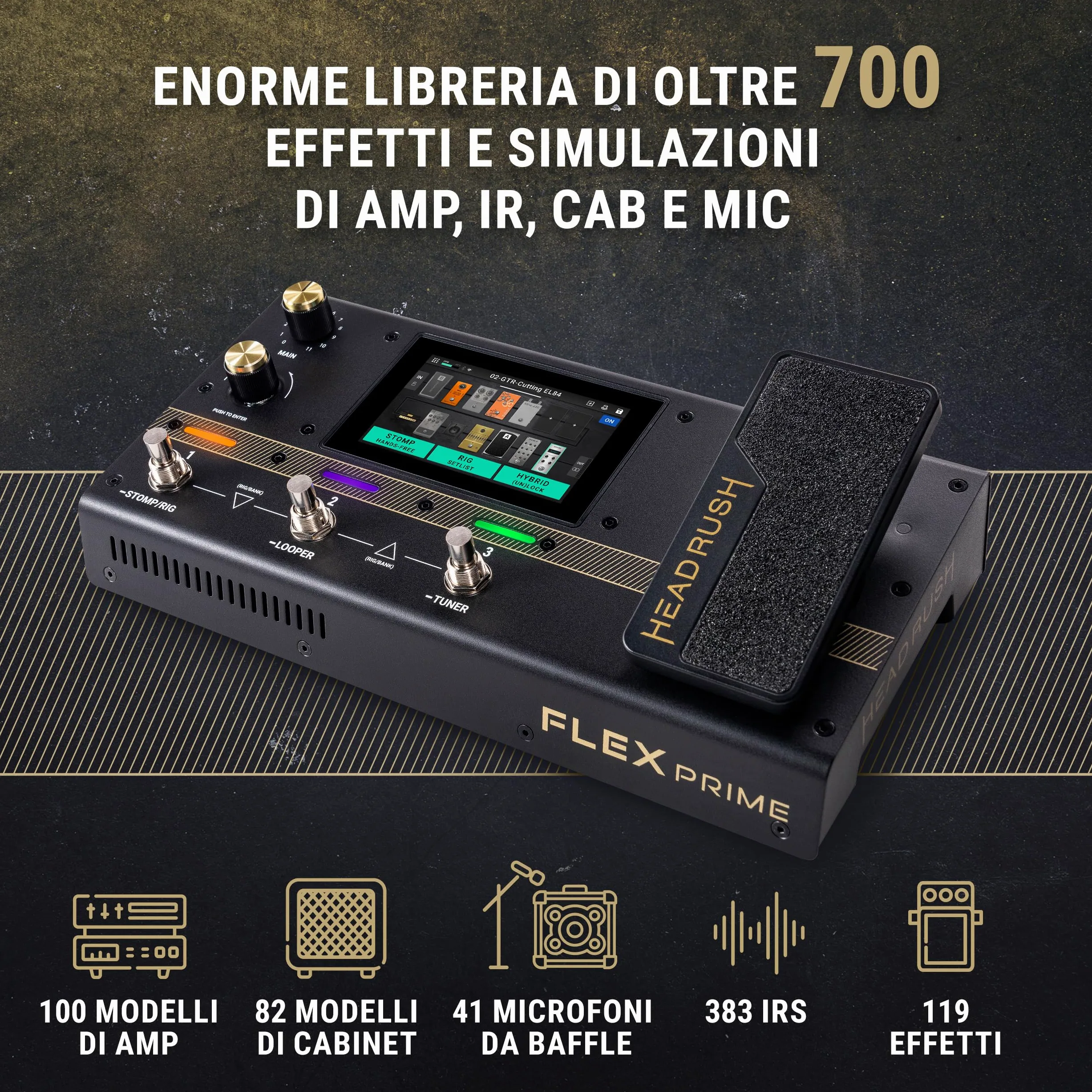 HeadRush Flex Prime - Pedaliera Multieffetto e Amp Modeler per Chitarra e Basso con Touchscreen, Looper, Wi-Fi, Bluetooth, IR Loader, USB, lezioni