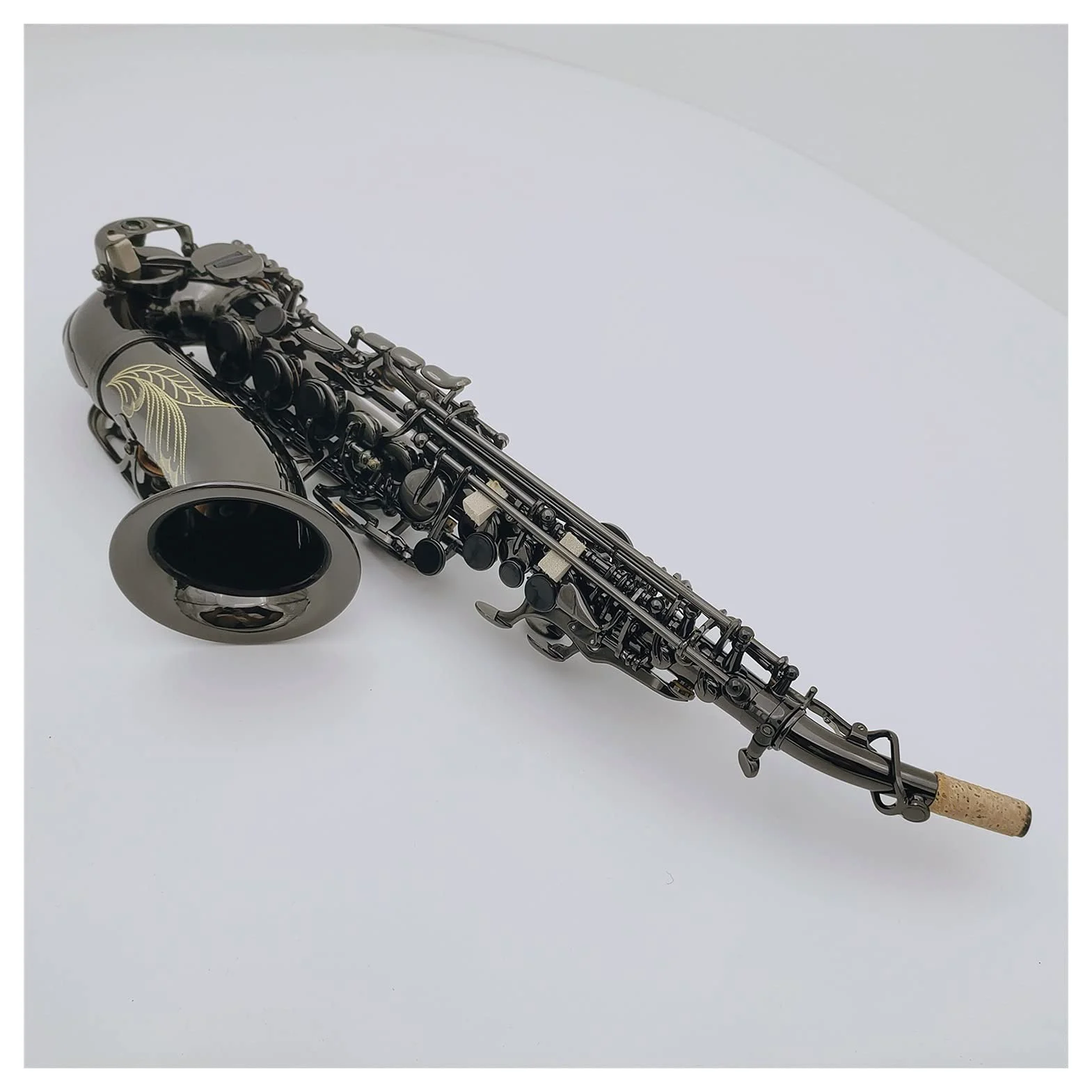 Sax Principianti Kit Soltanto Un Sassofono Soprano Curvo B Nero Piatto Nero Strumento Musicale Professionale con Custodia Strumento a fiato (Color : Army Green)