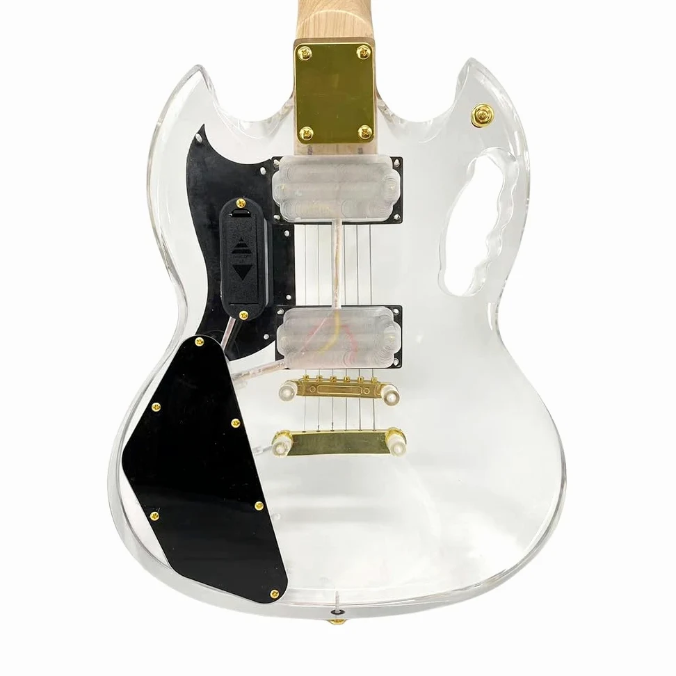 Chitarra elettrica con luce LED trasparente corpo in acrilico trasparente chitarra collo acero tono dolce (kit-led-sg)
