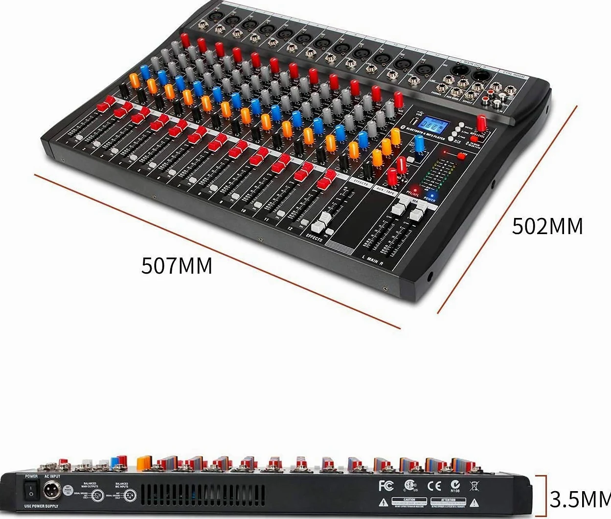 Depusheng DA12 Interfaccia controller audio DJ con unità USB per registrazione su computer Mixer audio da studio a 12 canali Jack microfono XLR alimentazione 48V ingresso/uscita RCA