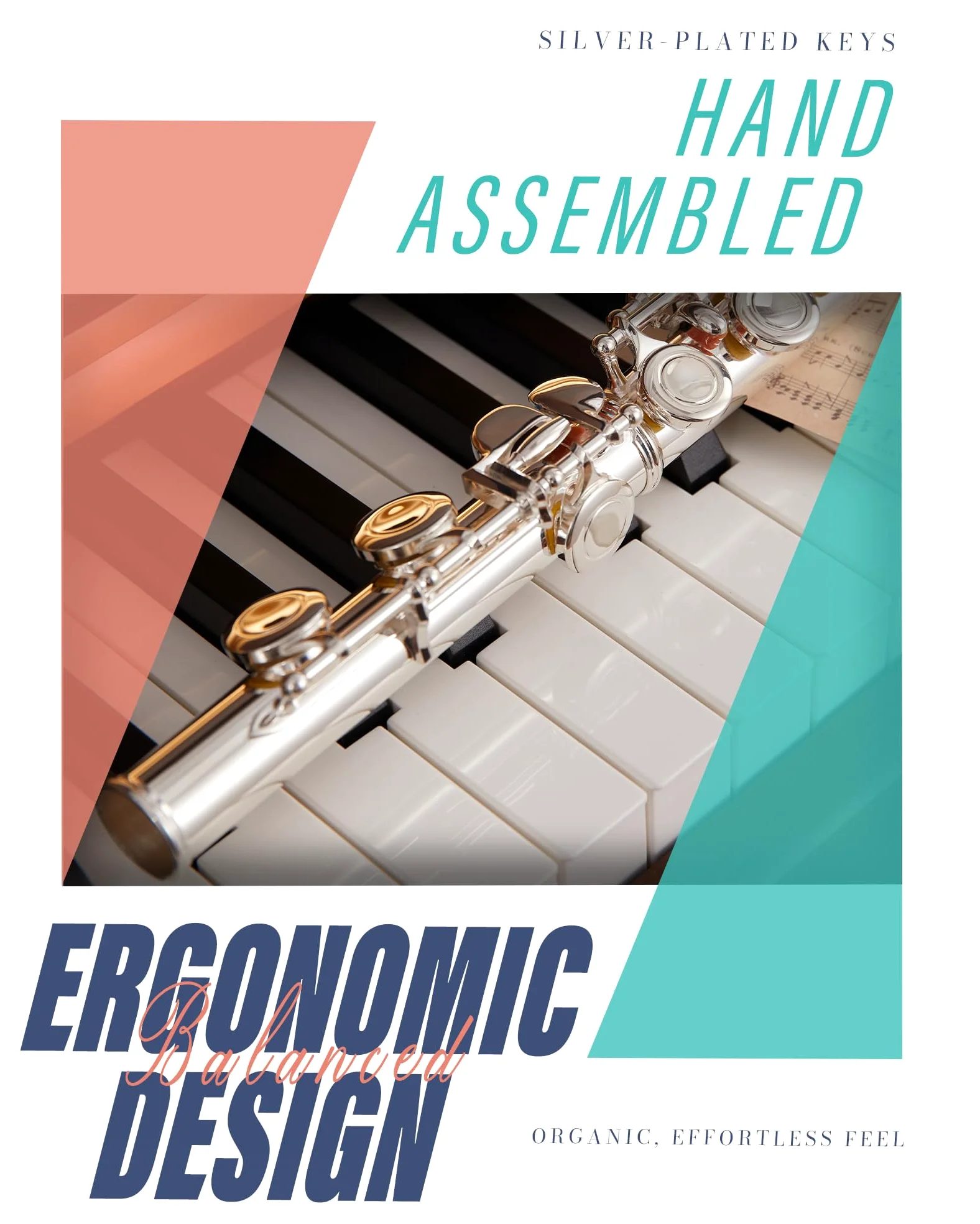 AKLOT Flauto da concerto in Do a foro chiuso: strumento flauto con 16 tasti, offset G, tasti lisci placcati argento, cuscinetti ermetici, include elegante custodia rigida in pelle, kit di pulizia