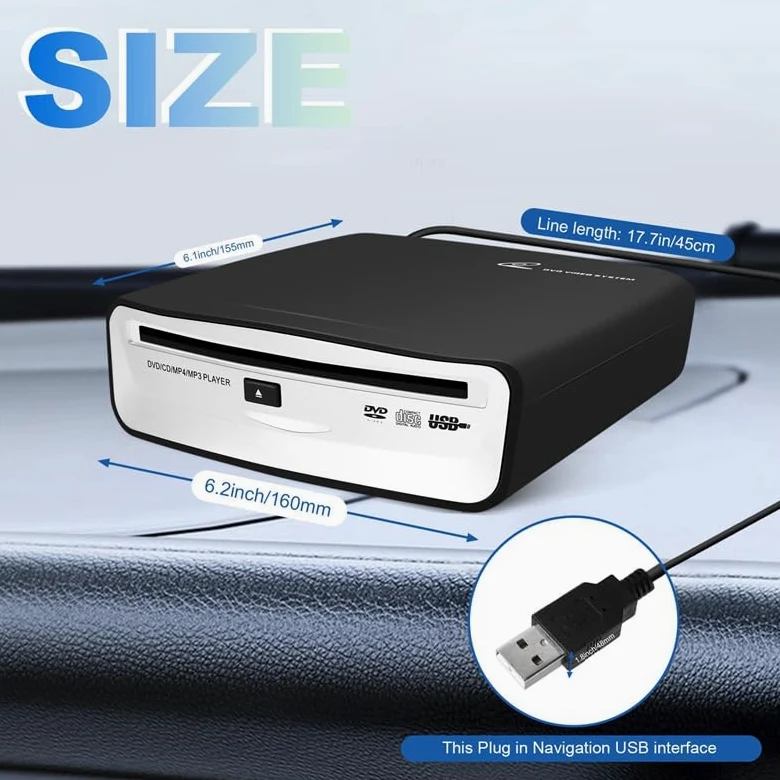 Lettore CD portatile per auto, si collega alla porta USB in auto, laptop, TV, computer