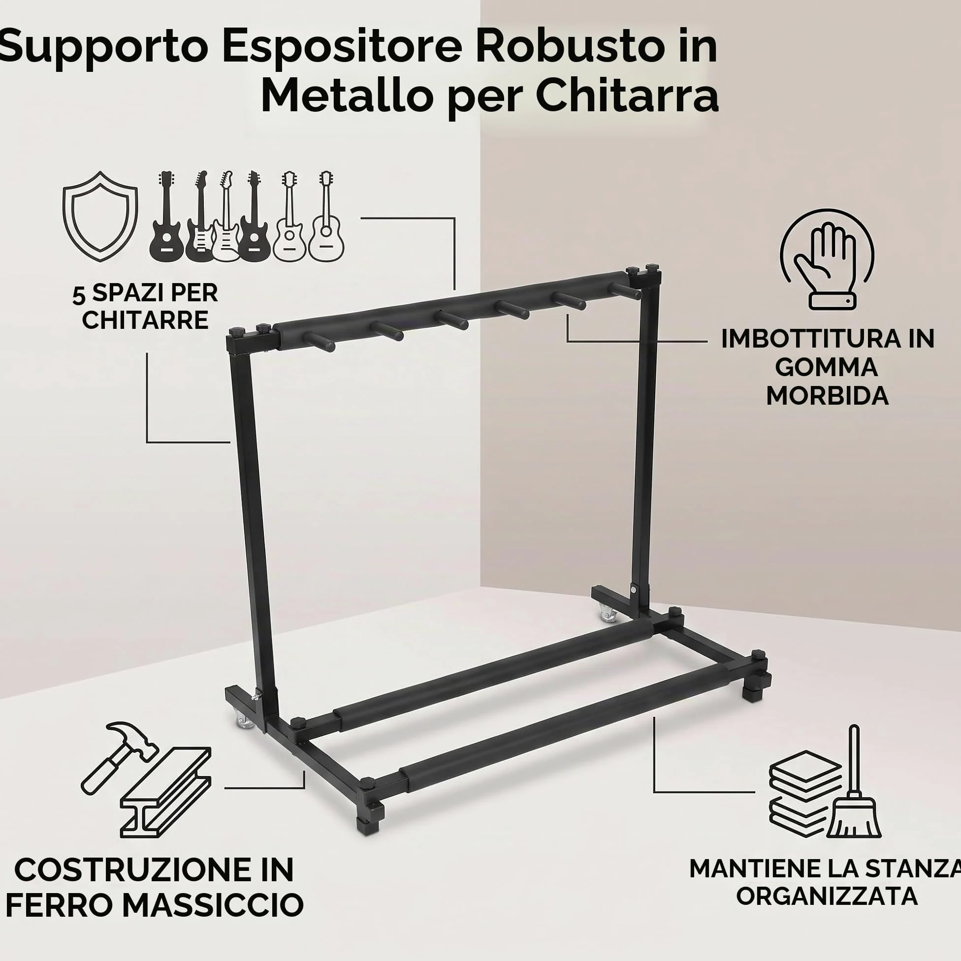Ejoyous Supporto per Chitarra a 5 Scomparti, Multifunzione, per Chitarra in Metallo, Supporto per Chitarra, con contatti in Gomma, per Chitarra (5)