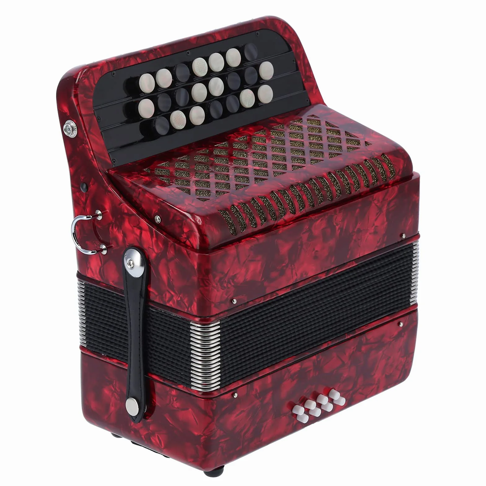 Fisarmonica a 22 Tasti 8 Bassi, Strumento Ad Ancia Professionale per Principianti con Cinghie Posteriori, per Test di qualità, Materiali, Borsa per Fisarmonica (rosso)
