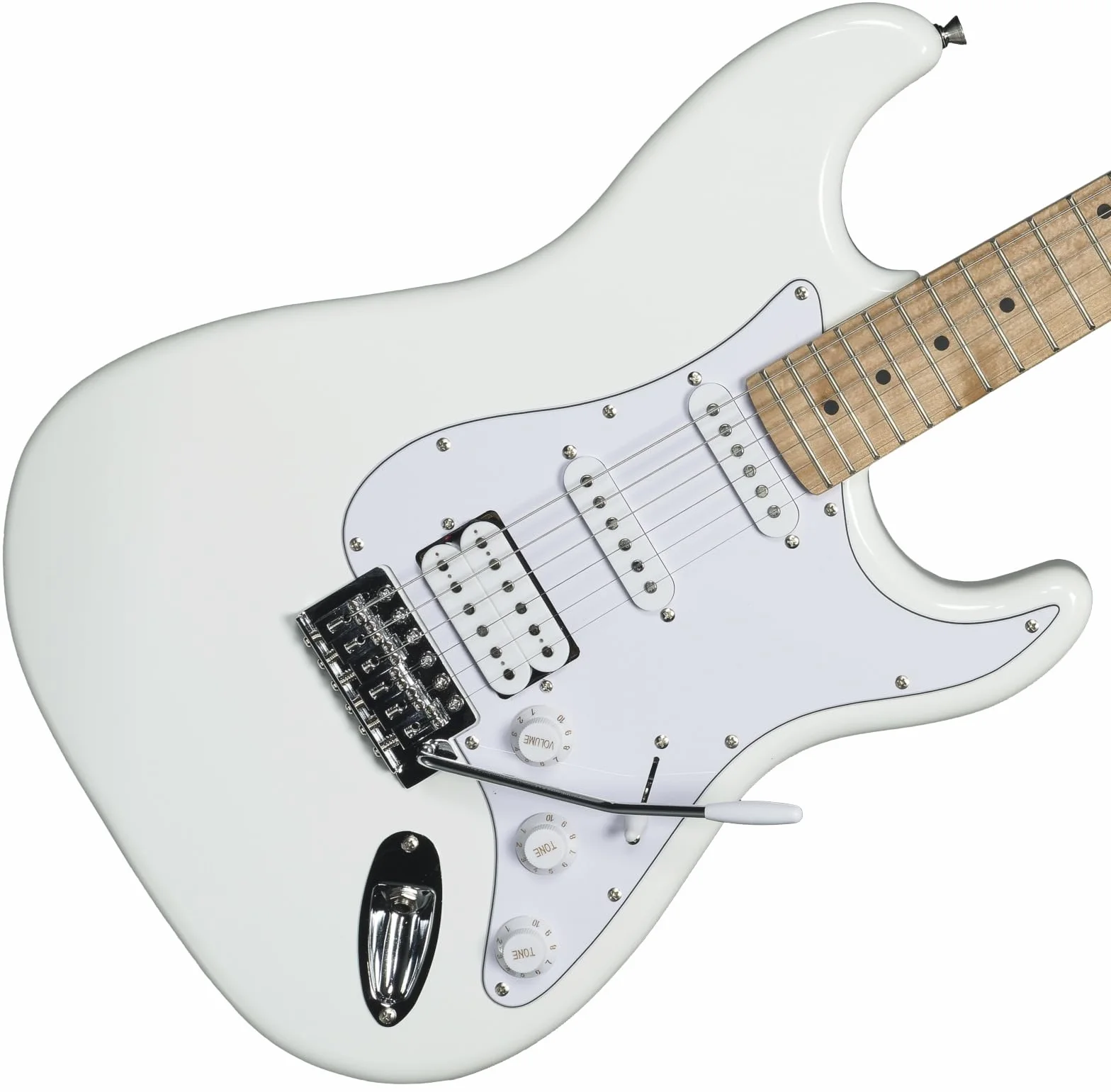 Woodbrass ST100 Chitarra elettrica, bianca - Chitarra versatile ideale per principianti - Corpo in forma ST - Tastiera in tiglio americano - Stile rock, pop, funk, country, hard, metal