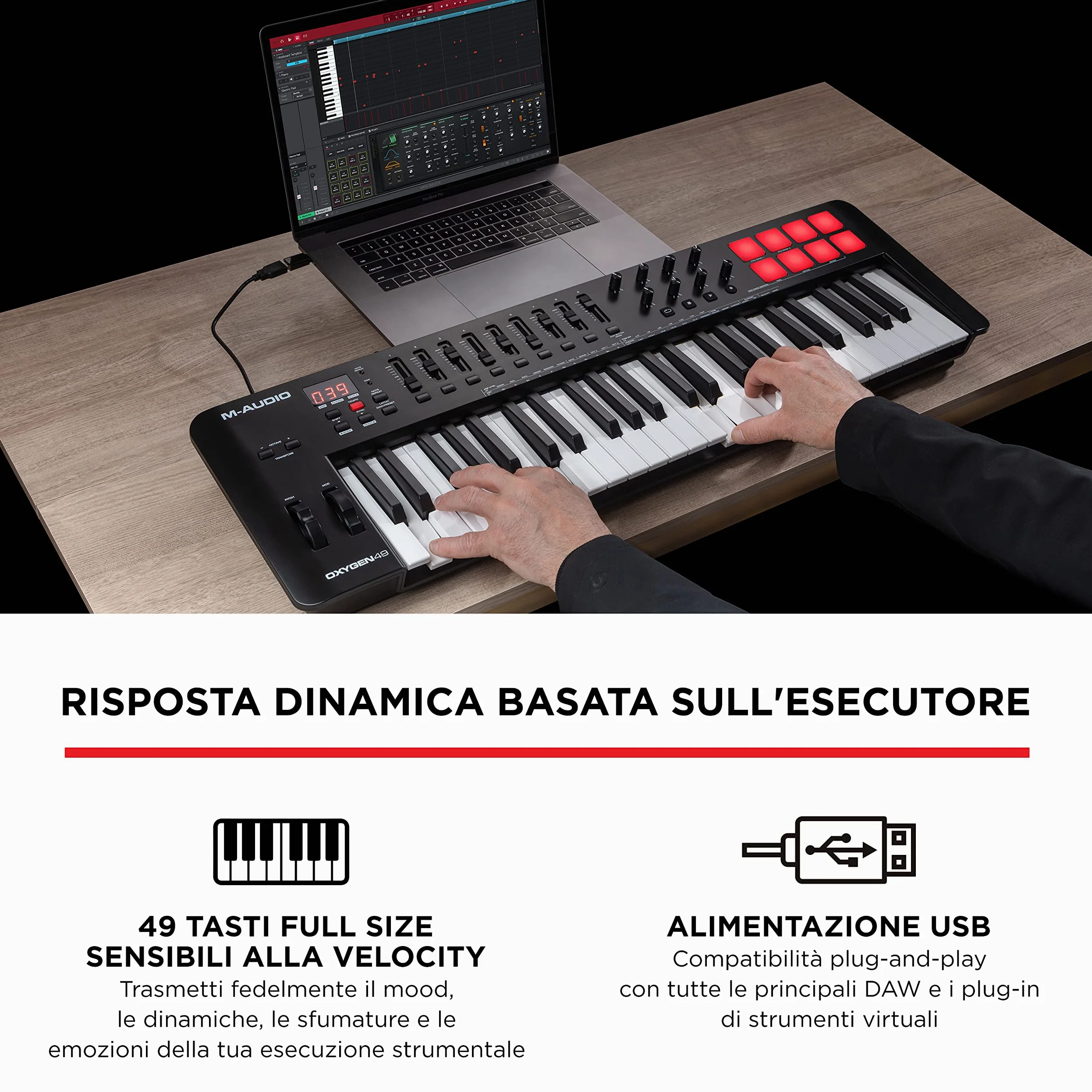 M-AUDIO Oxygen 49 (MKV) - Tastiera-controller USB MIDI a 49 note con pad Beat, Smart chord, modalità Scale, arpeggiatore e pacchetto Native Instruments Sound (integrazione NKS)