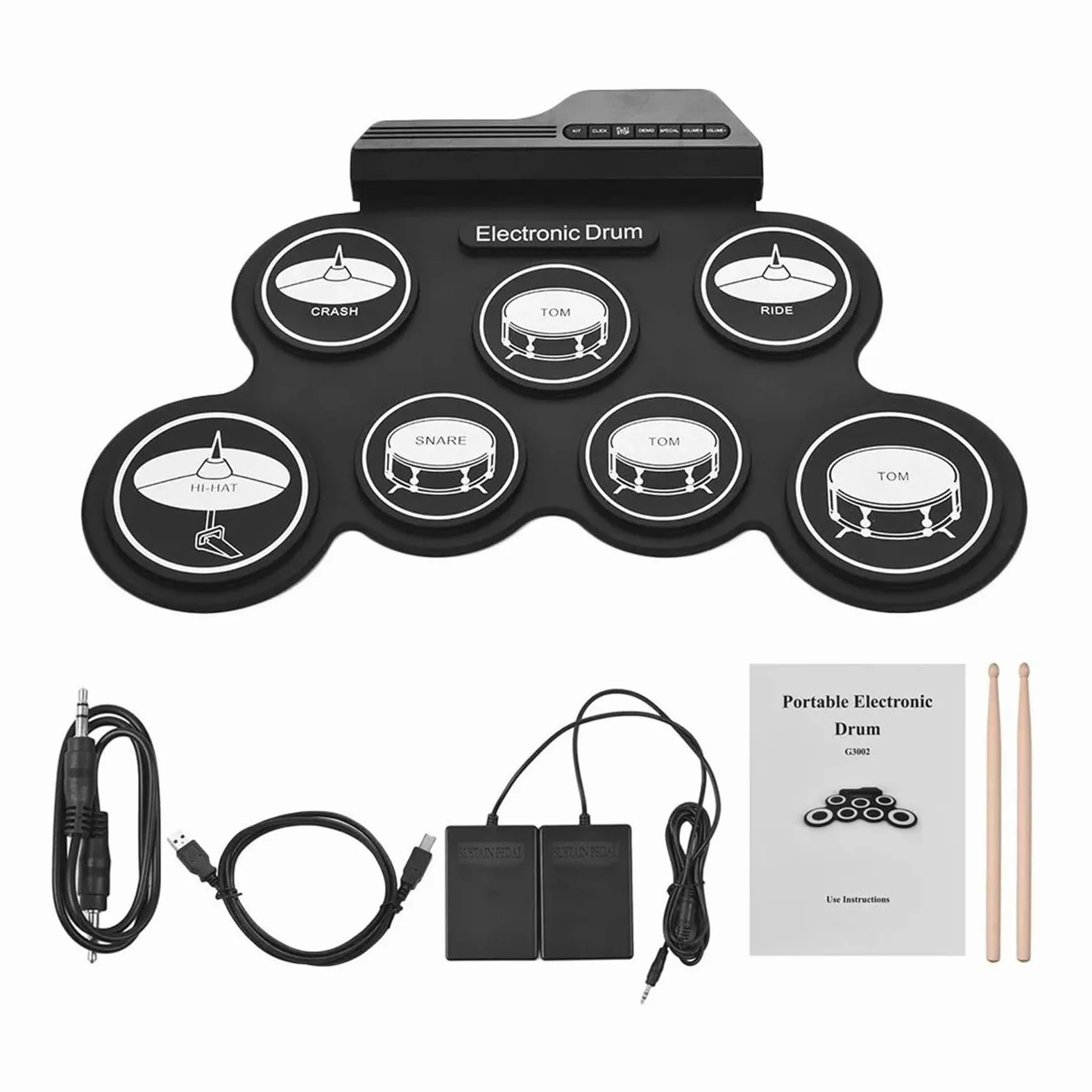Zerodeko Batteria Elettronica Portatile in Silicone e Abs per Principianti Kit Digitale Silenzioso Pad per Pratica e Design Arrotolabile Facile da Trasportare