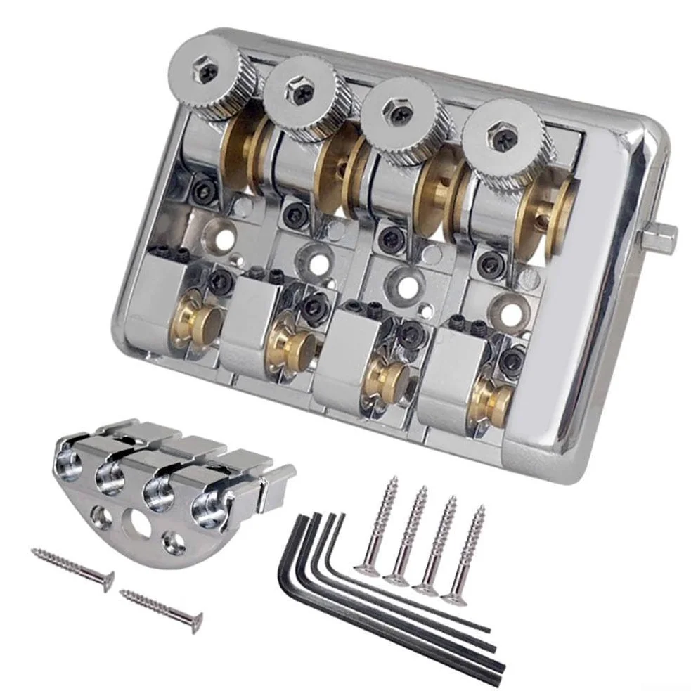 Bass Chitarra Hardware Headless Bridge con sella a rulli 4 corde per basso elettrico stabile argento (argento)