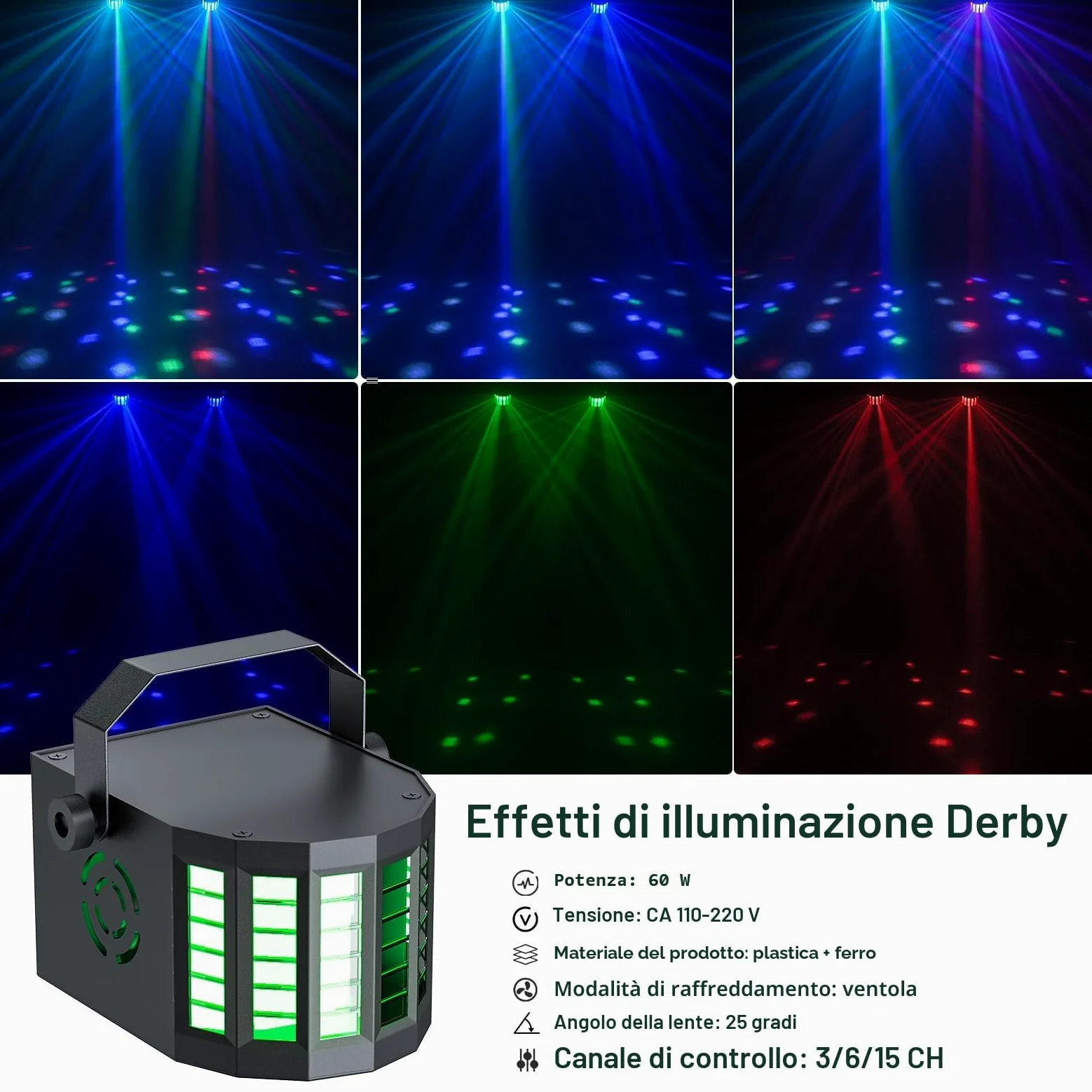 Derby + RGBW LED Par Faro da 60 W con treppiedi e telecomando, luce disco dmx-3/6/15CH per DJ, KTV, chiese, concerti, matrimoni, Natale