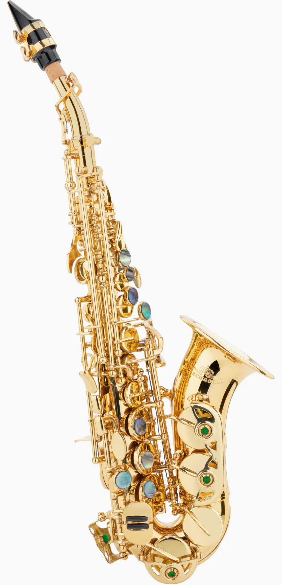 LSS-20Lc Sassofono Soprano verniciato, Verniciato trasparente | Sassofono soprano curvo in ottone, Chiave alto-fa diesis, Chiave alto-sol, Suono potente e rotondo, Risposta rapida, Peso: 1