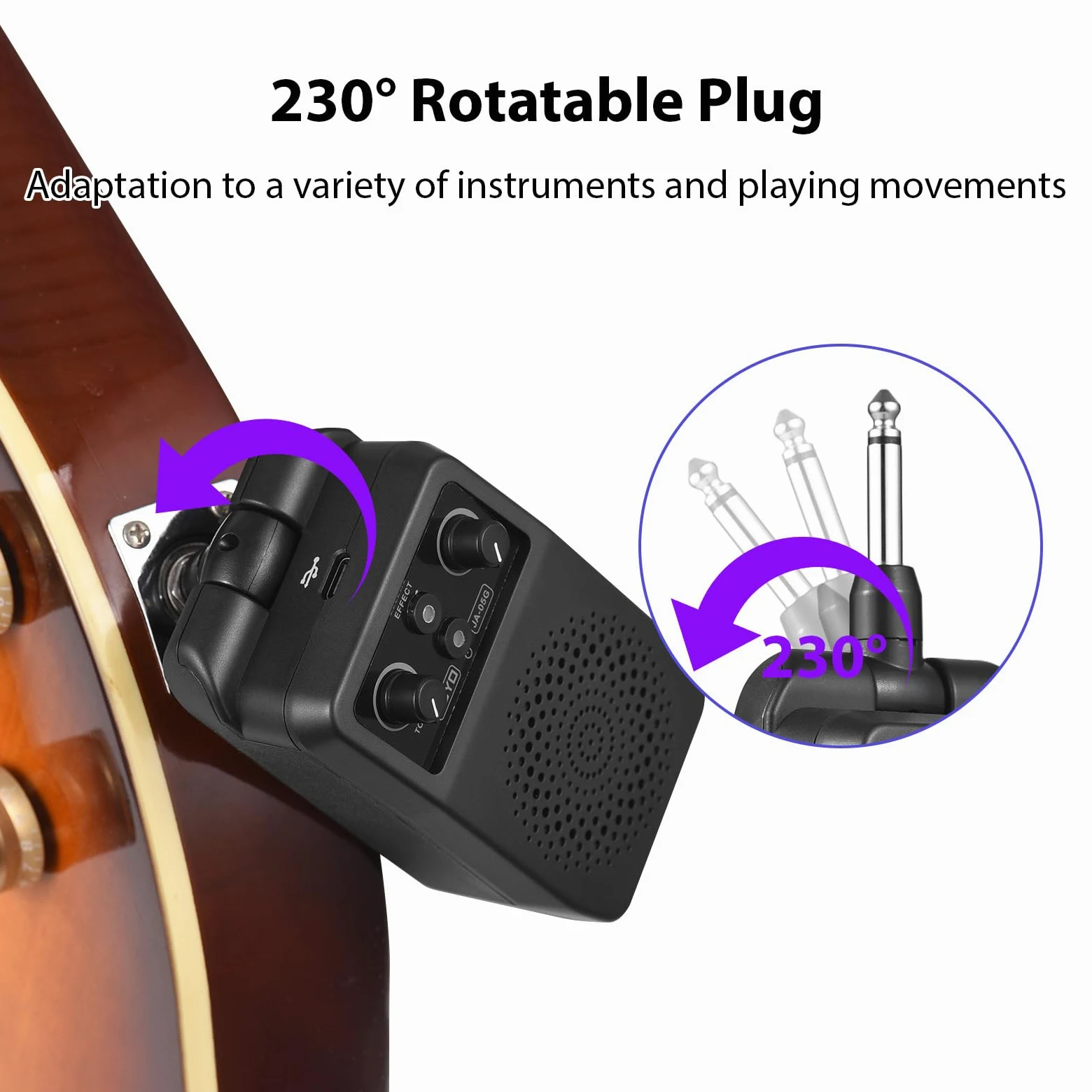 Mini Altoparlante per Chitarra, Regolazione Vocale BT Portatile Plug-in per Chitarre Elettriche, Amplificatore 1500 mAh, Tipo C, Ricaricabile