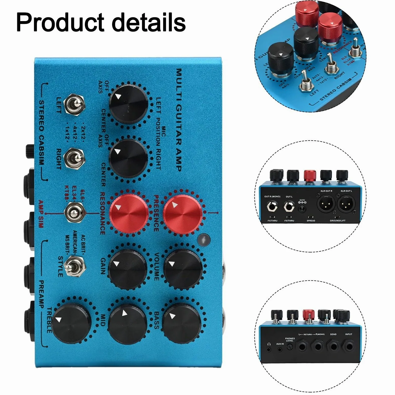 Pedale per effetti preamplificatore per chitarra elettrica, simulatore di amplificatori per chitarra con scatola stereo Cab Sim Loop Box, Multi processore, uscita TRS DI compatta
