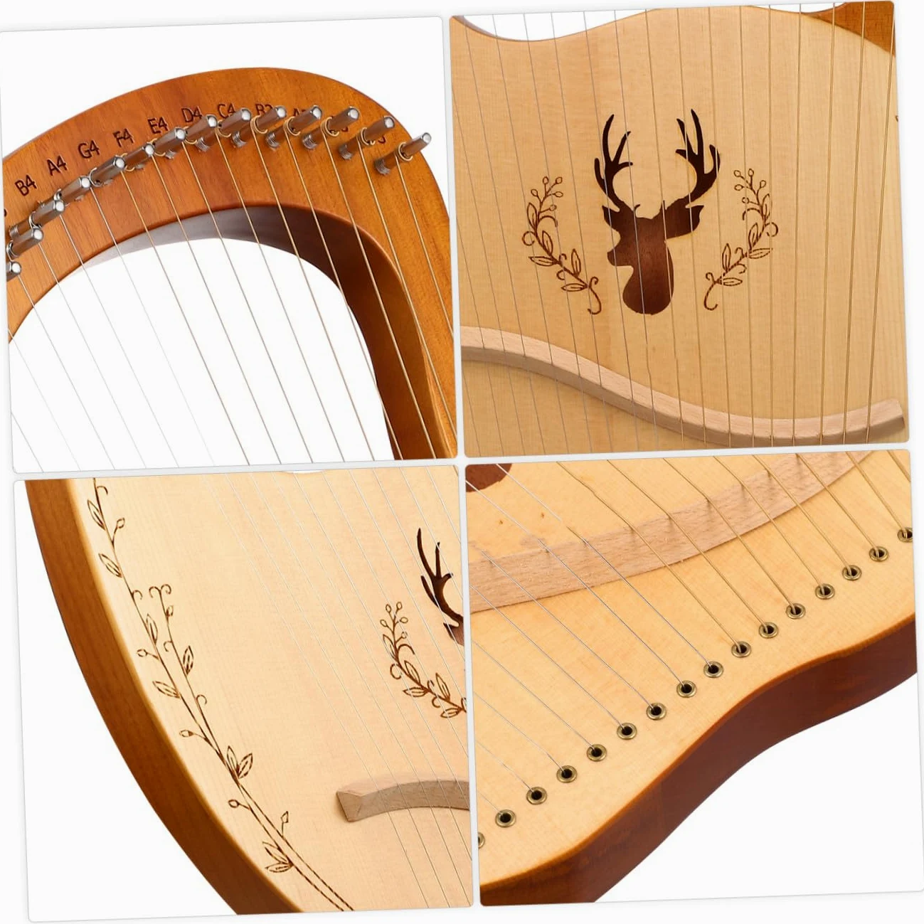 VICASKY Set di Lira Strumento Musicale con 19 Corde in Metallo, Accordatura Regolabile, Custodia in Poliestere e Chiave di Accordatura per Principianti, Legno con Bordi Arrotondati