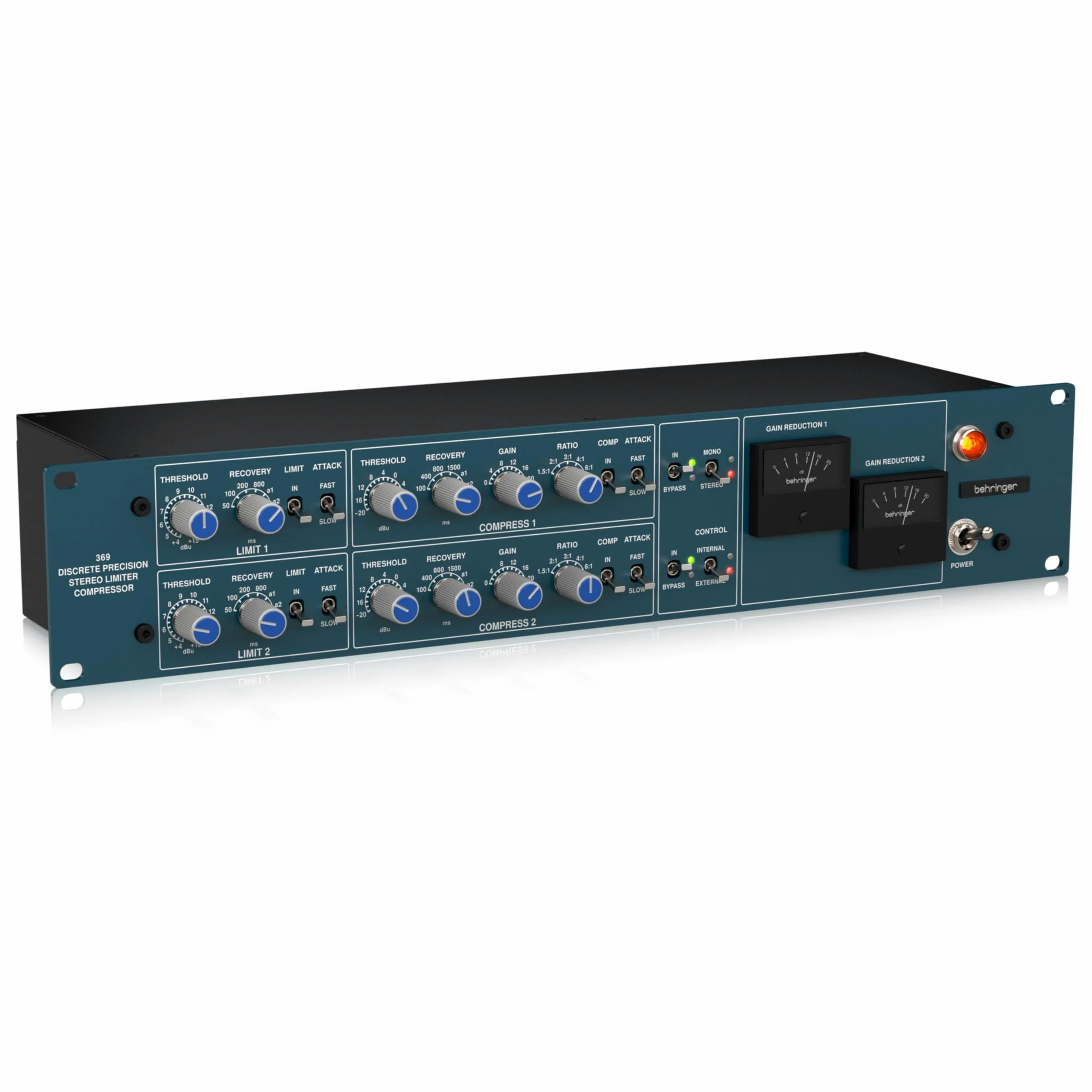 Behringer Classico Compressore Stereo di Precisione a 2 Canali e Limitatore con Trasformatori Midas Personalizzati