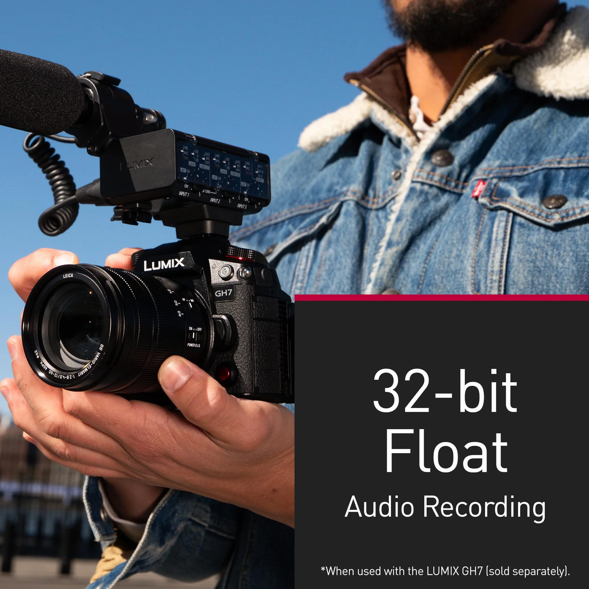 Panasonic Lumix DMW-XLR2 Adattatore Microfonico XLR Lumix DC-GH7, Registrazione Float a 32 bit, Audio a 4 Canali e ad Alta Risoluzione, Supporto Microfono, Mini Jack Stereo 3,5 mm. Nero