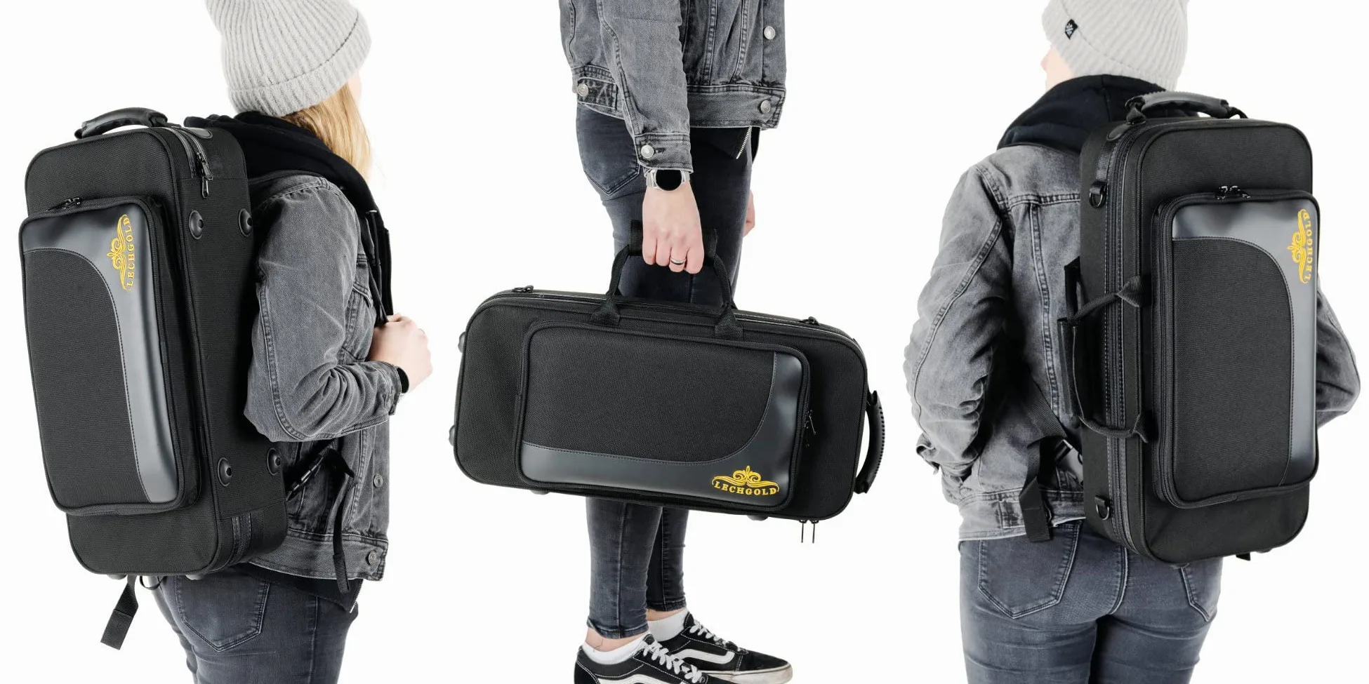 Custodia Leggera Lechgold per Tromba Bb - Lightcase per tutte le trombe comuni con valvole Perinet - Imbottitura termica - Tasca esterna - Set zaino - Bocchino e accessori - Nero