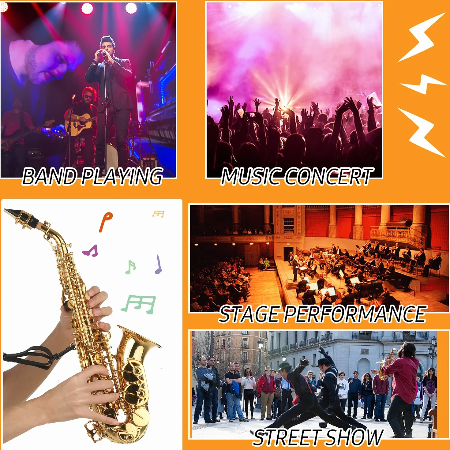 sassofono soprano,Sassofono soprano in Sib Lacca dorata Sax in ottone con custodia per strumento Bocchino Tracolla per panno Spazzola per pulizia per musicisti principianti