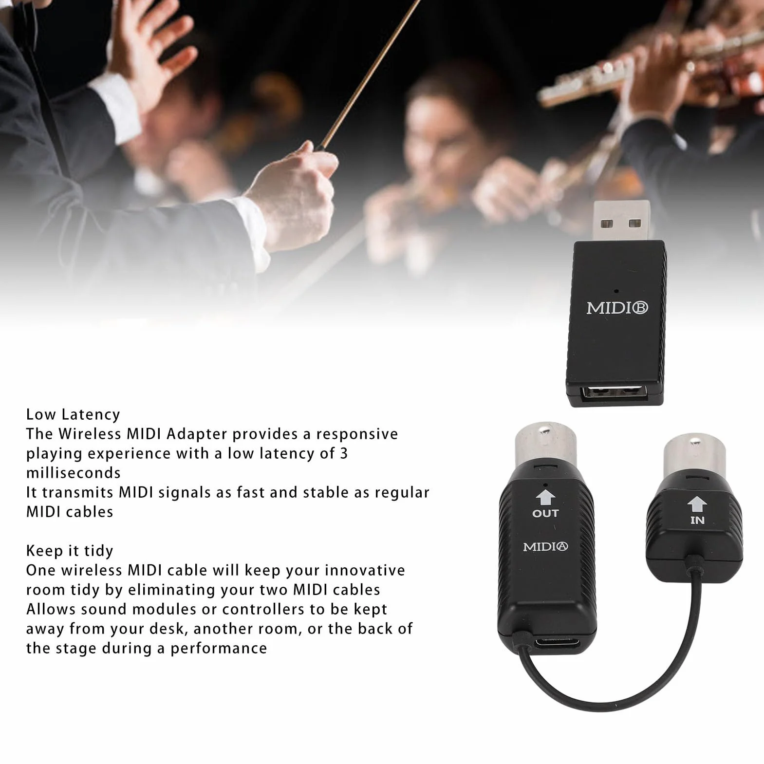 Adattatore MIDI Wireless, Trasmissione MIDI da MIDI a USB Plug and Play per Tastiera Digitale e Controller MIDI, Compatibile con Dispositivi OS X e iOS