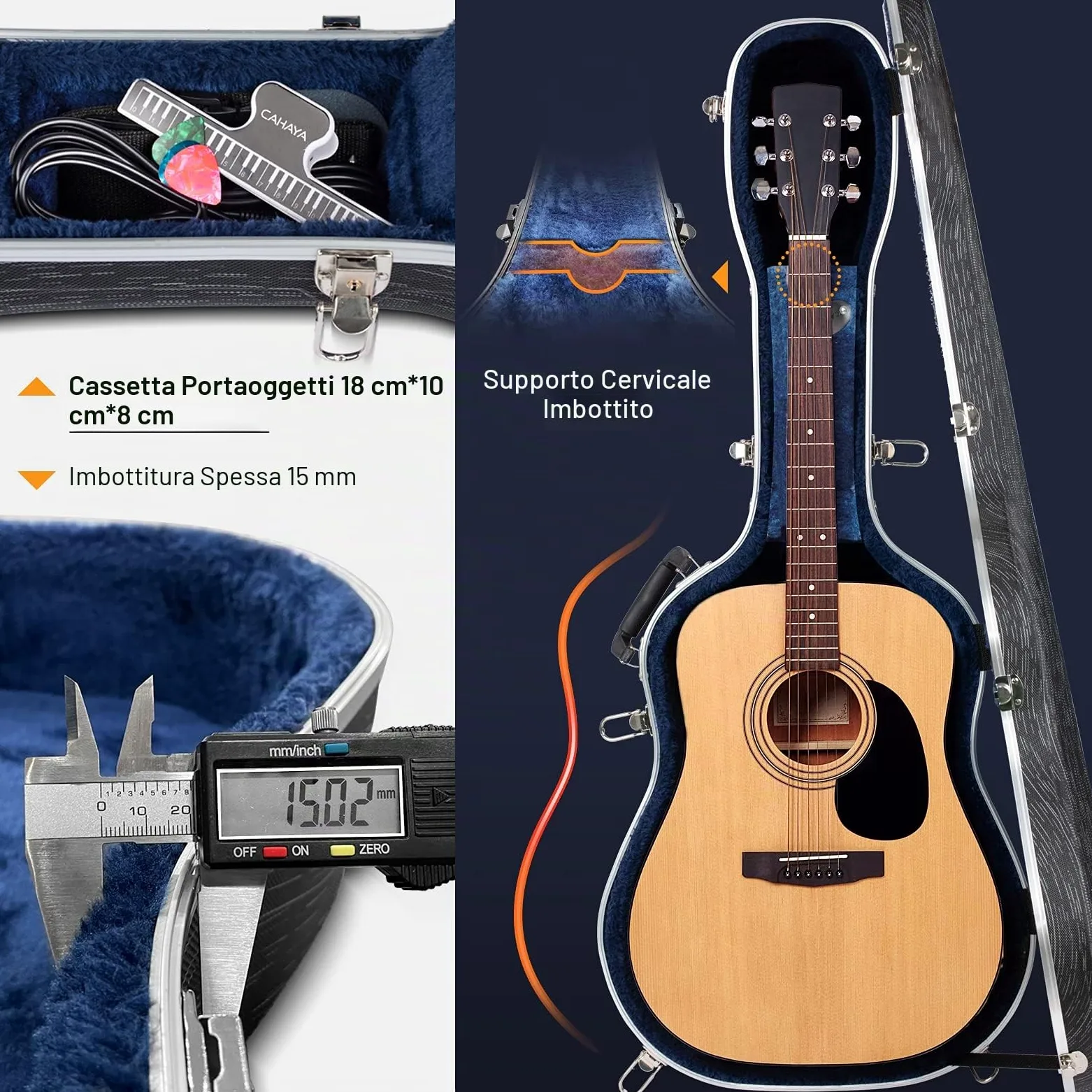 CAHAYA Custodia per Chitarra Acustica con Imbottitura di 15mm in ABS Impermeabile Facile da Pulire Astuccio Rigida per Chitarra Acustica Semiacustica 41 Pollici con Disegno di Striscia Modello CY0246