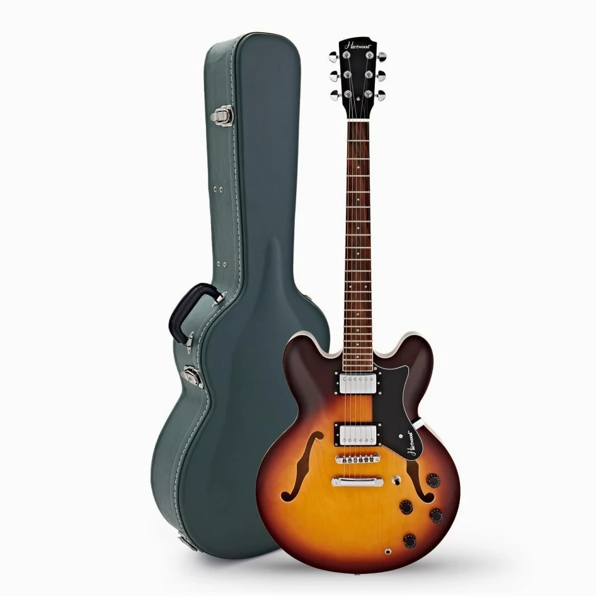 Hartwood Chitarra semi-acustica Revival e custodia rigida, Sunburst | Include Custodia Rigida, Ponticello Fisso per Accordatura Stabile e Sustain, Corpo Semi-Cavo in Tiglio, Sunburst
