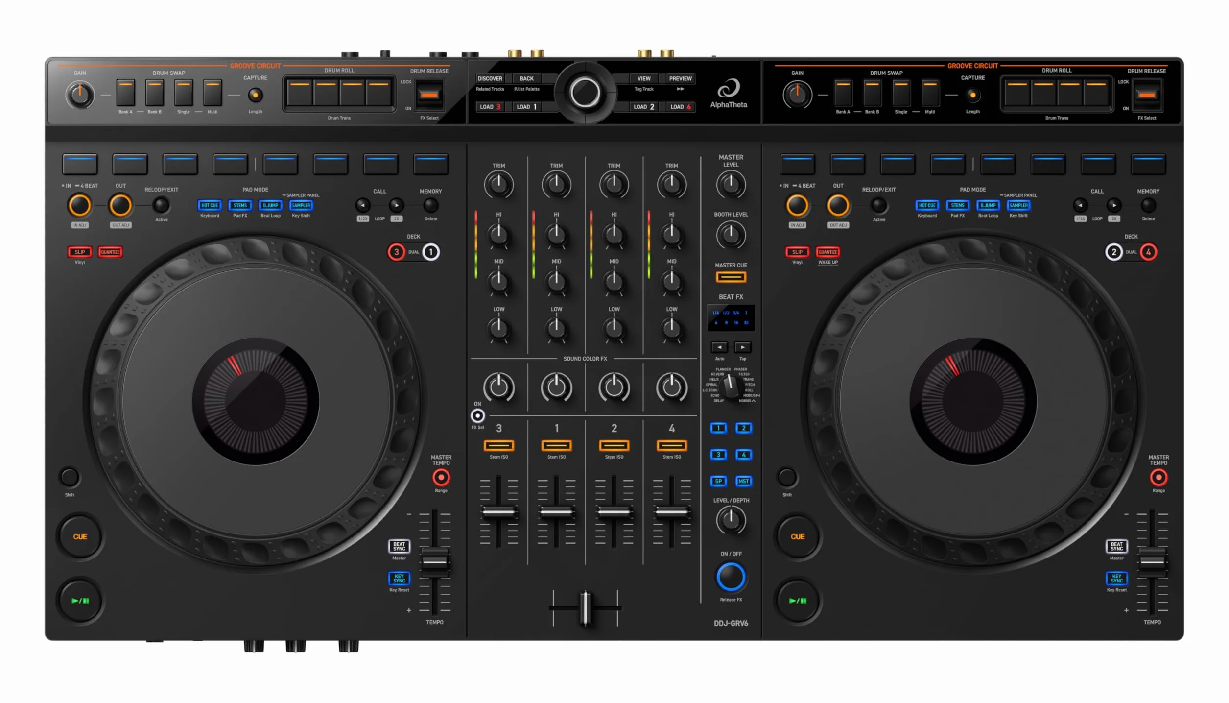 AlphaTheta DDJ-GRV6 Controladora DJ de 4 Canales Compatible con Rekordbox y Serato DJ PRO