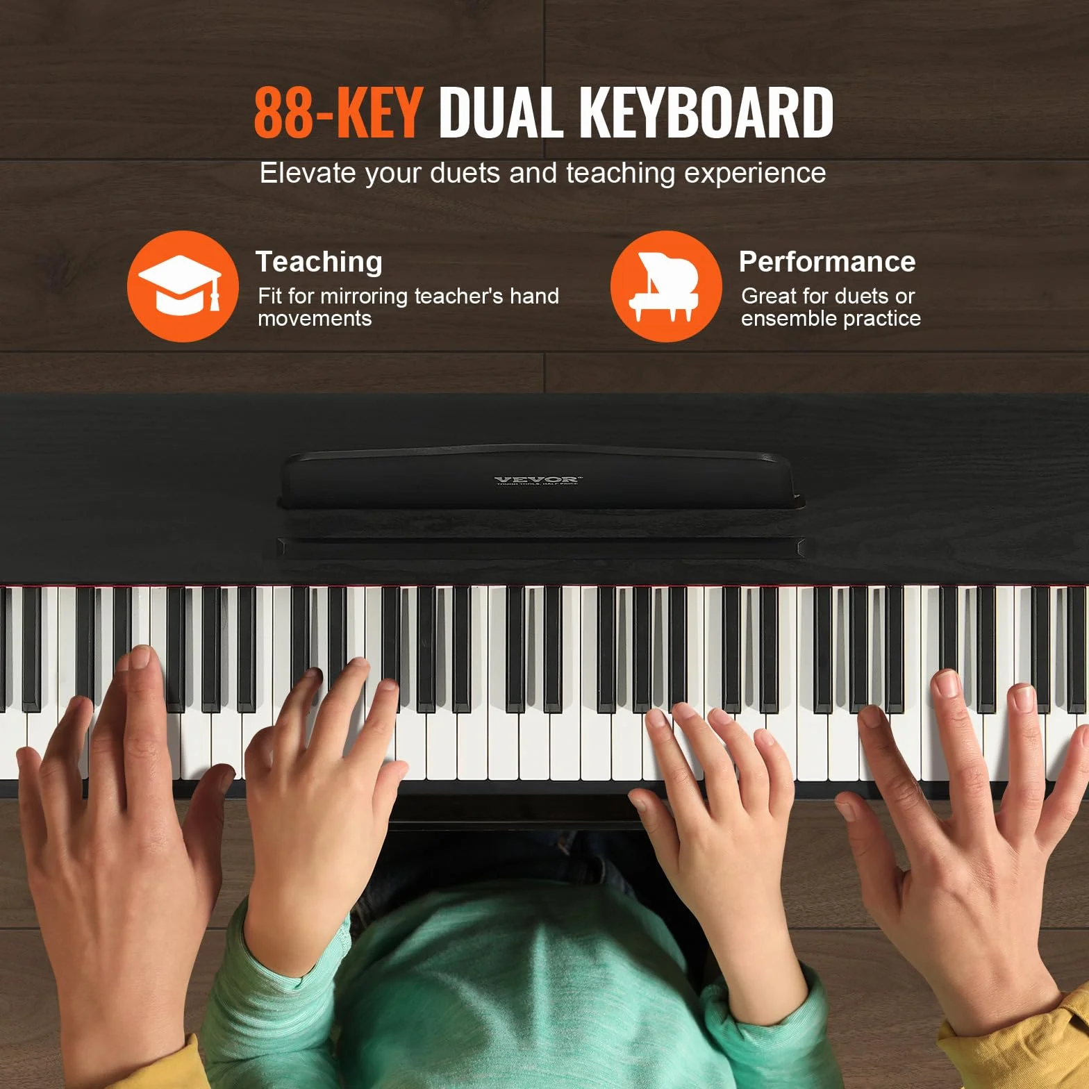 VEVOR Pianoforte Digitale con 88 Tasti Completamente Pesati, Set Tastiera Elettrica Portatile con Doppia Tastiera, Pianoforte Elettrico Altoparlanti, Pedale Sustain, Cuffie, Bluetooth USB MIDI