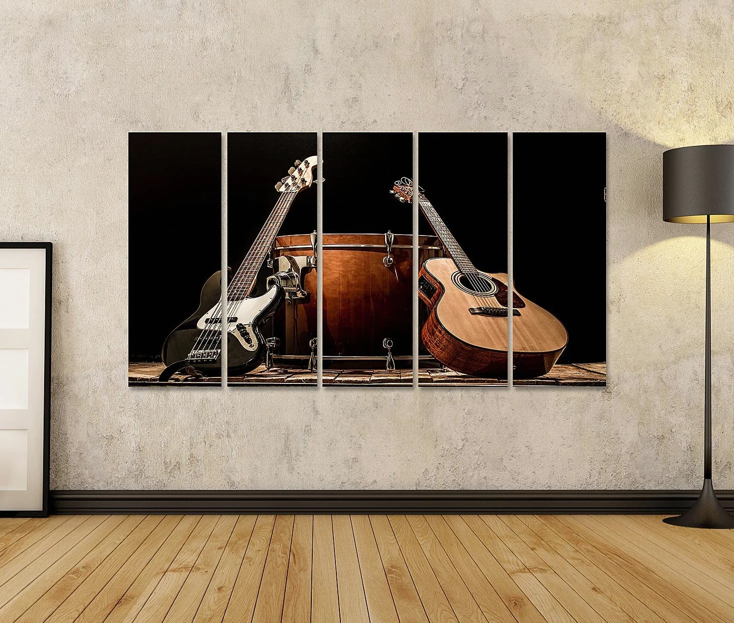 islandburner Quadro su tela Strumenti musicali Tamburo basso Barile Chitarra acustica Basso Chitarra nera Backgr Quadri Stampe Immagini Murale Decorazione da parete